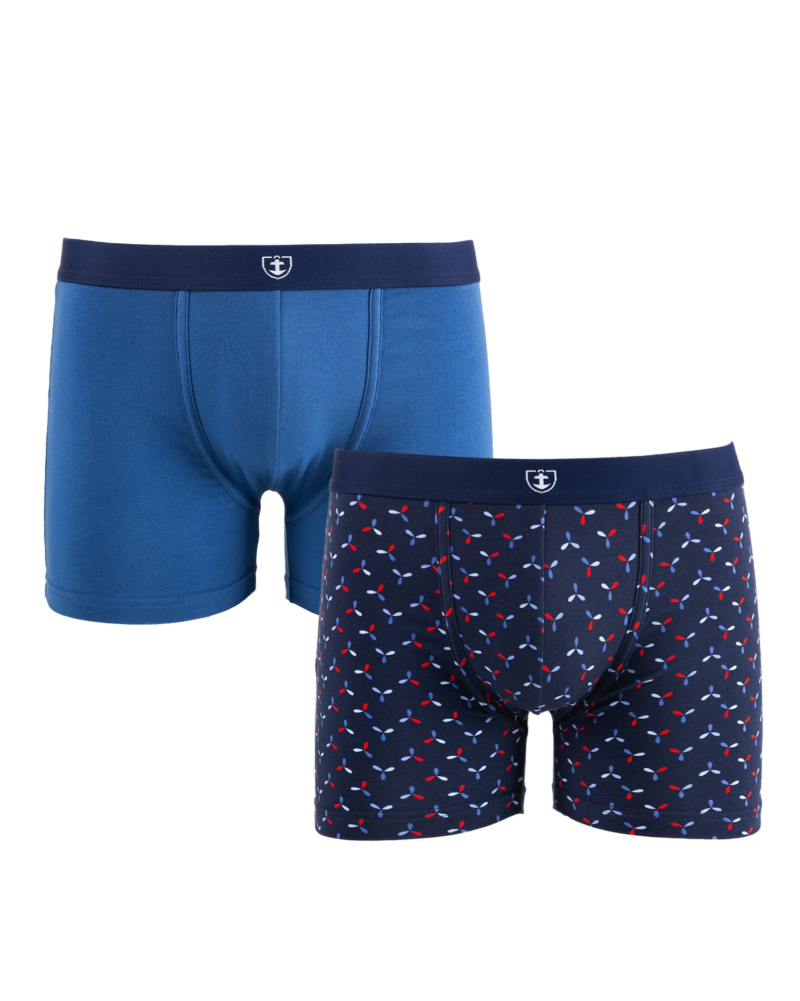 Lot de 2 Shortys en Coton BIO Stretch MARINE et INDIGO