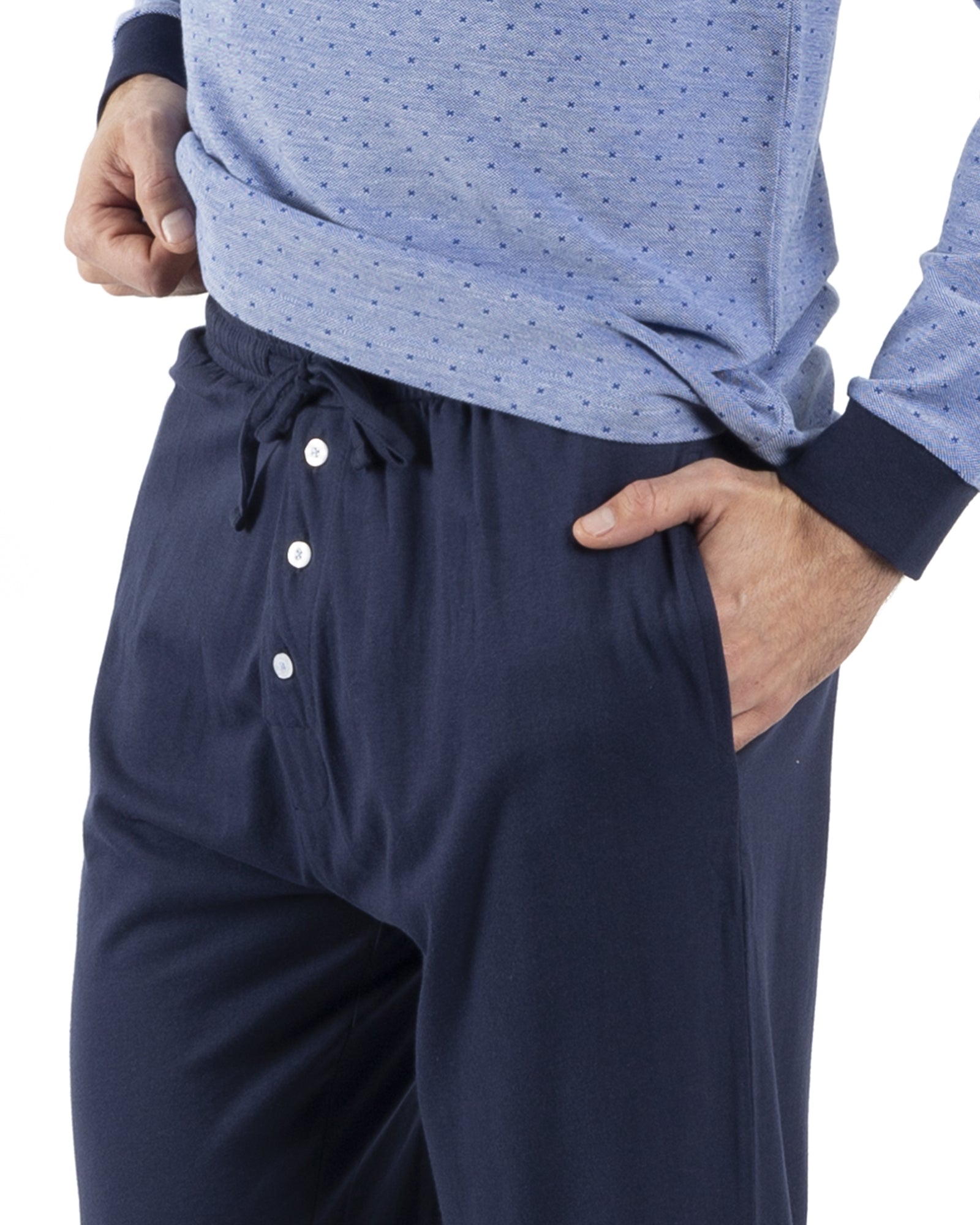 Pyjama Col Boutonné en Jersey de Coton MARINE et BLEU E471