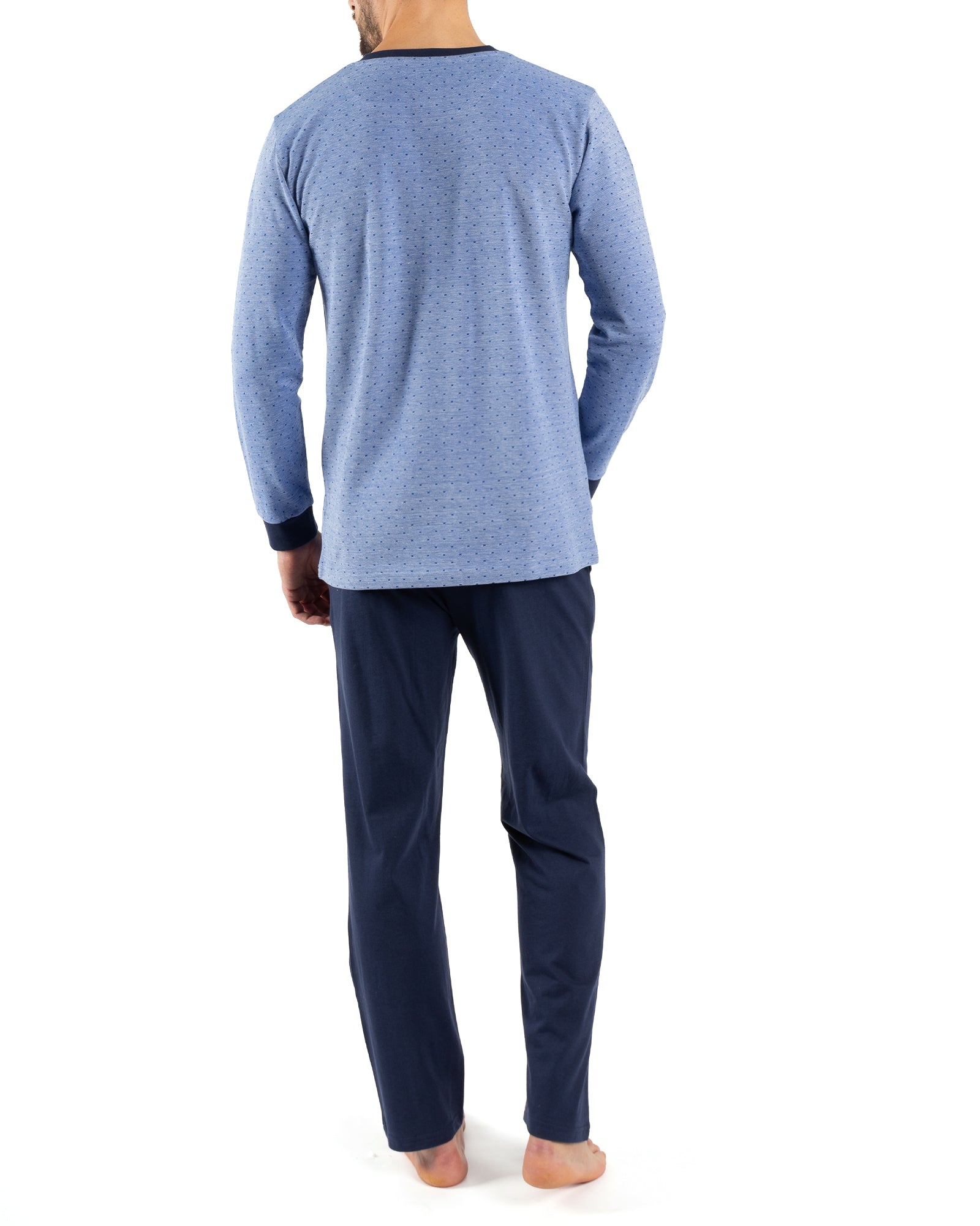 Pyjama Col Boutonné en Jersey de Coton MARINE et BLEU E471