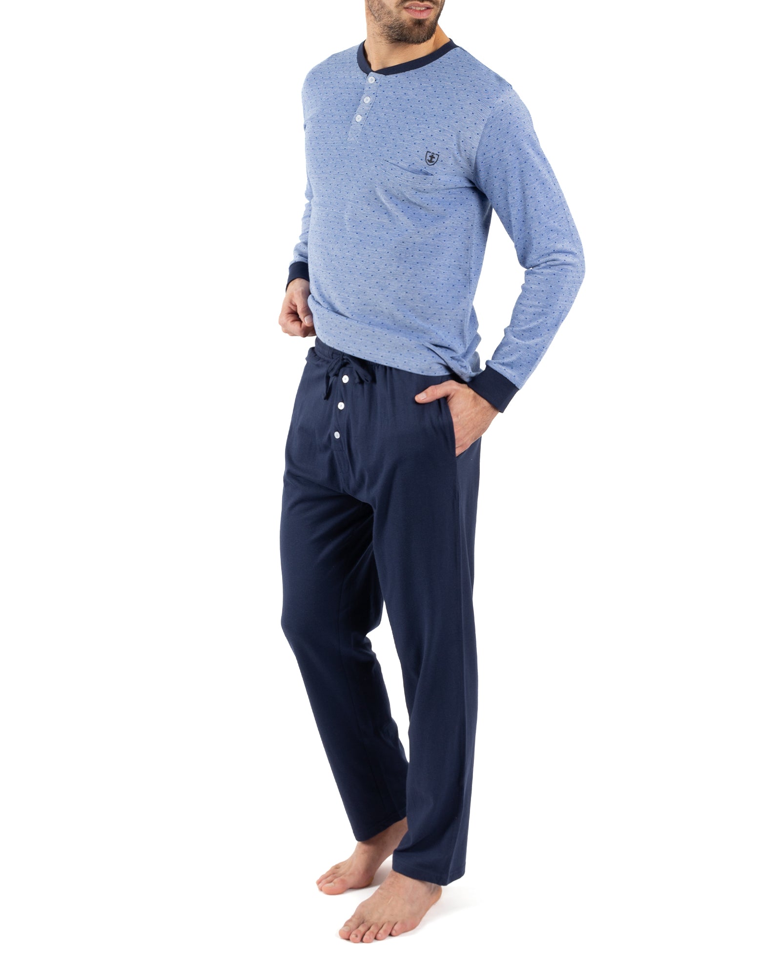 Pyjama Col Boutonné en Jersey de Coton MARINE et BLEU E471