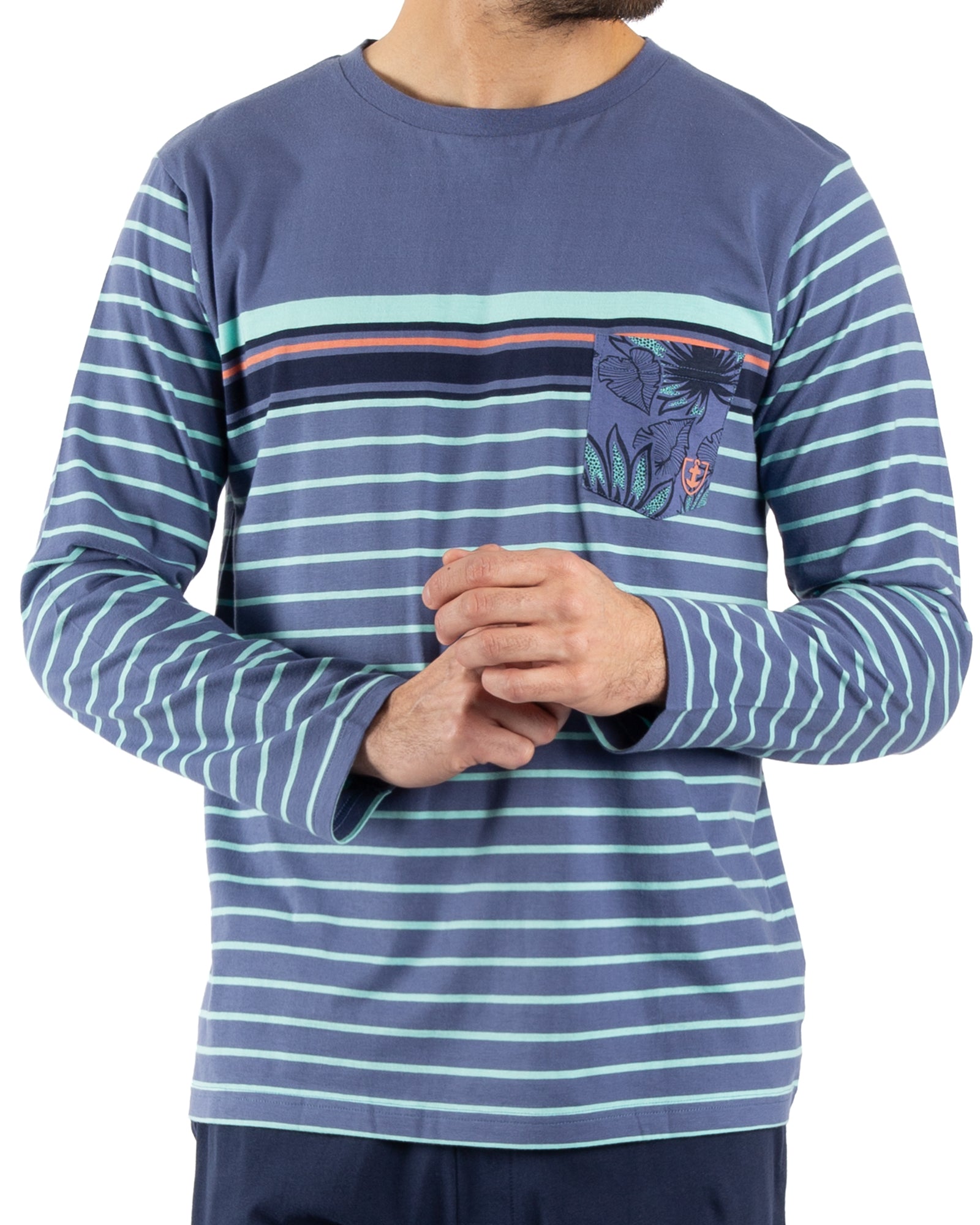 Pyjama Col Rond en Jersey de Coton BLEU MARINE E472