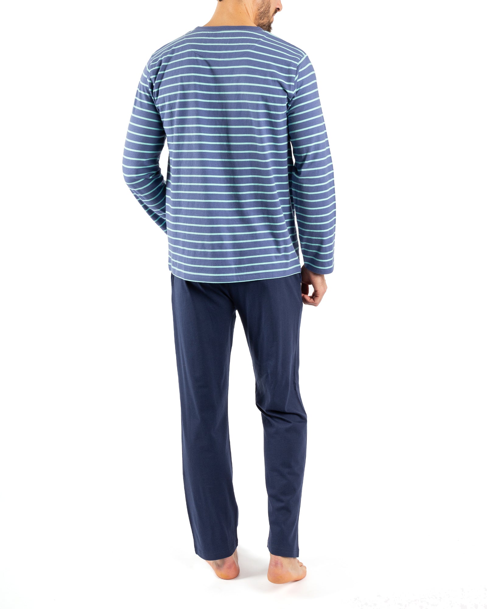 Pyjama Col Rond en Jersey de Coton BLEU MARINE