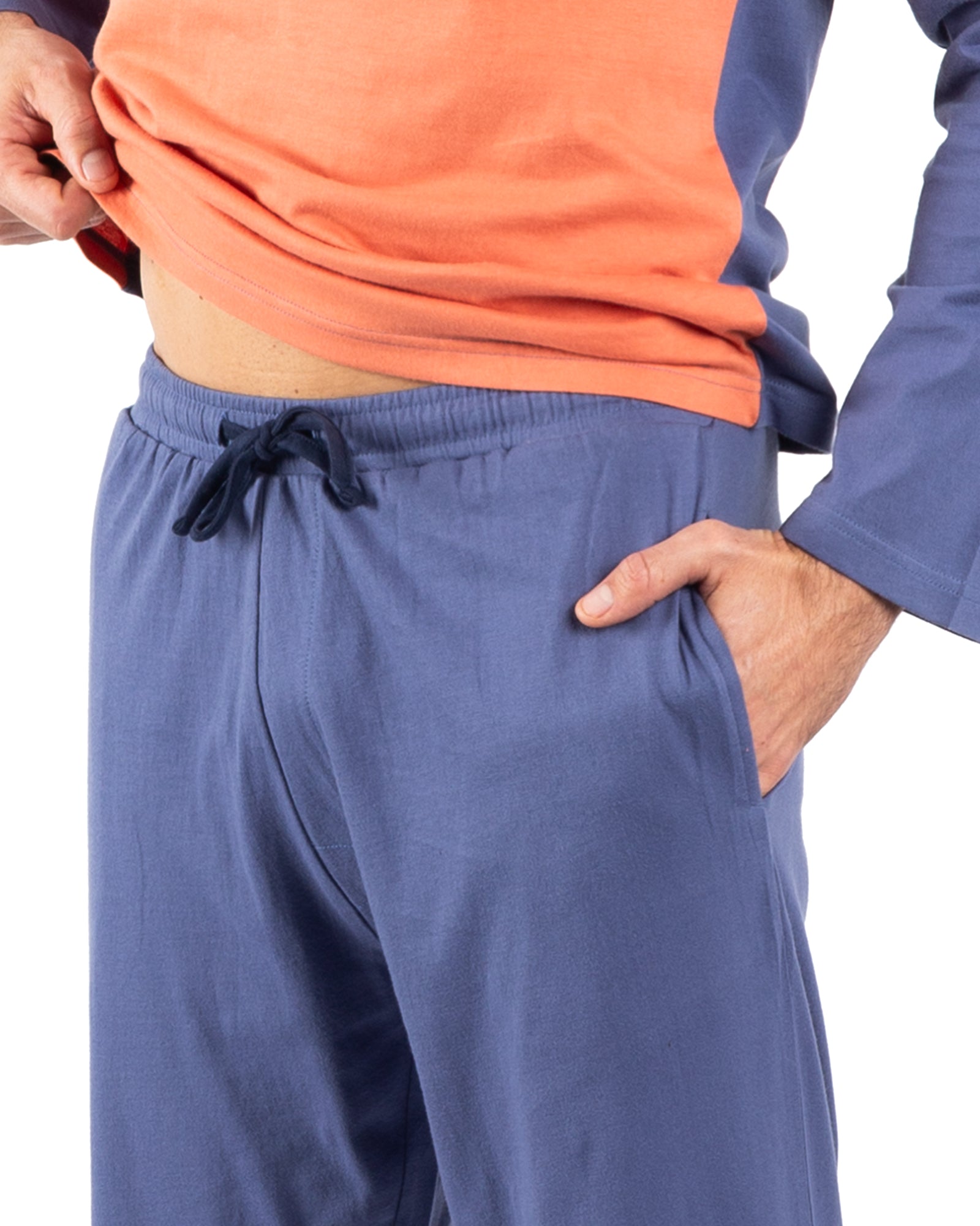 Pyjama Col V en Coton peigné BLEU MARINE E473