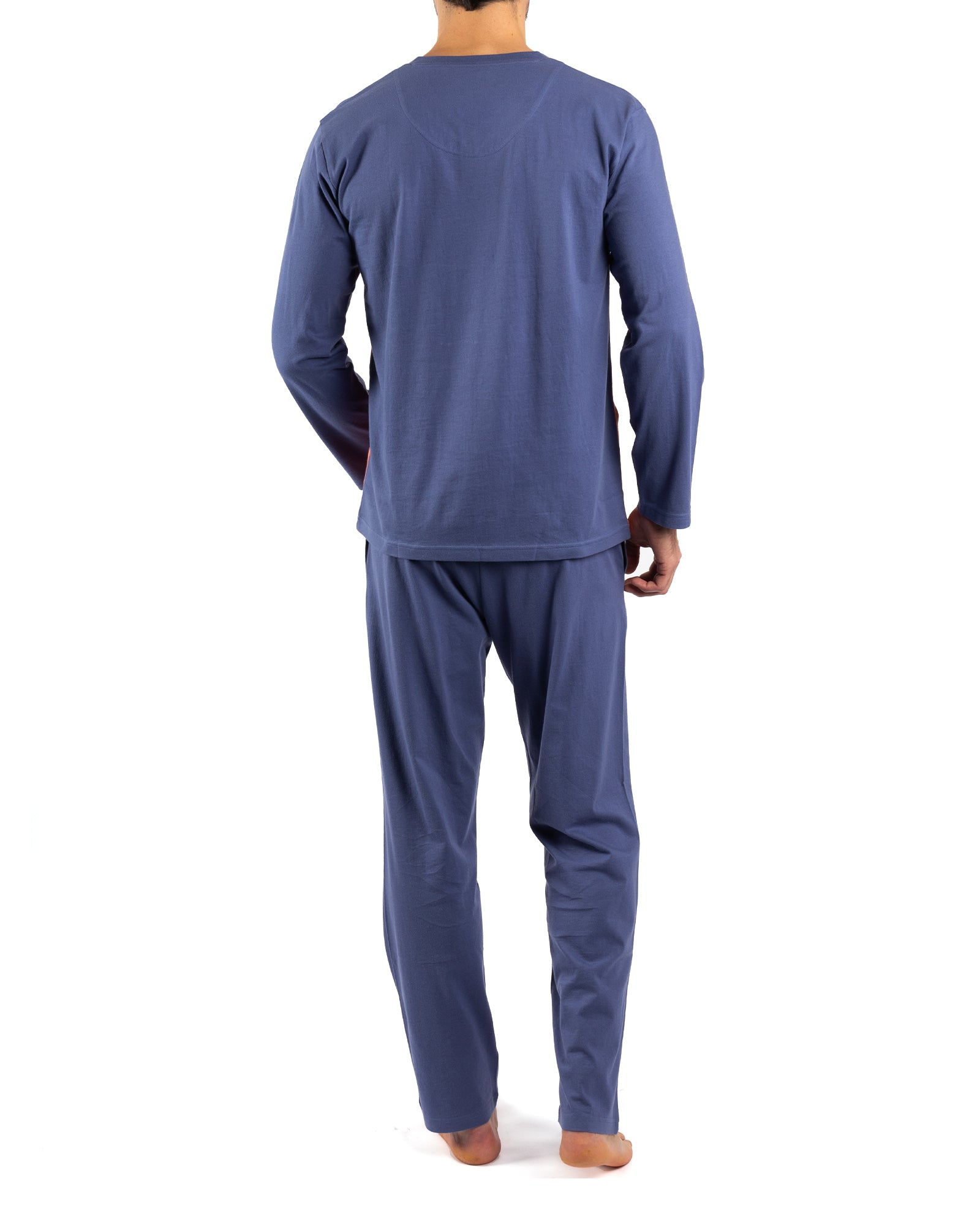 Pyjama Col V en Coton peigné BLEU MARINE