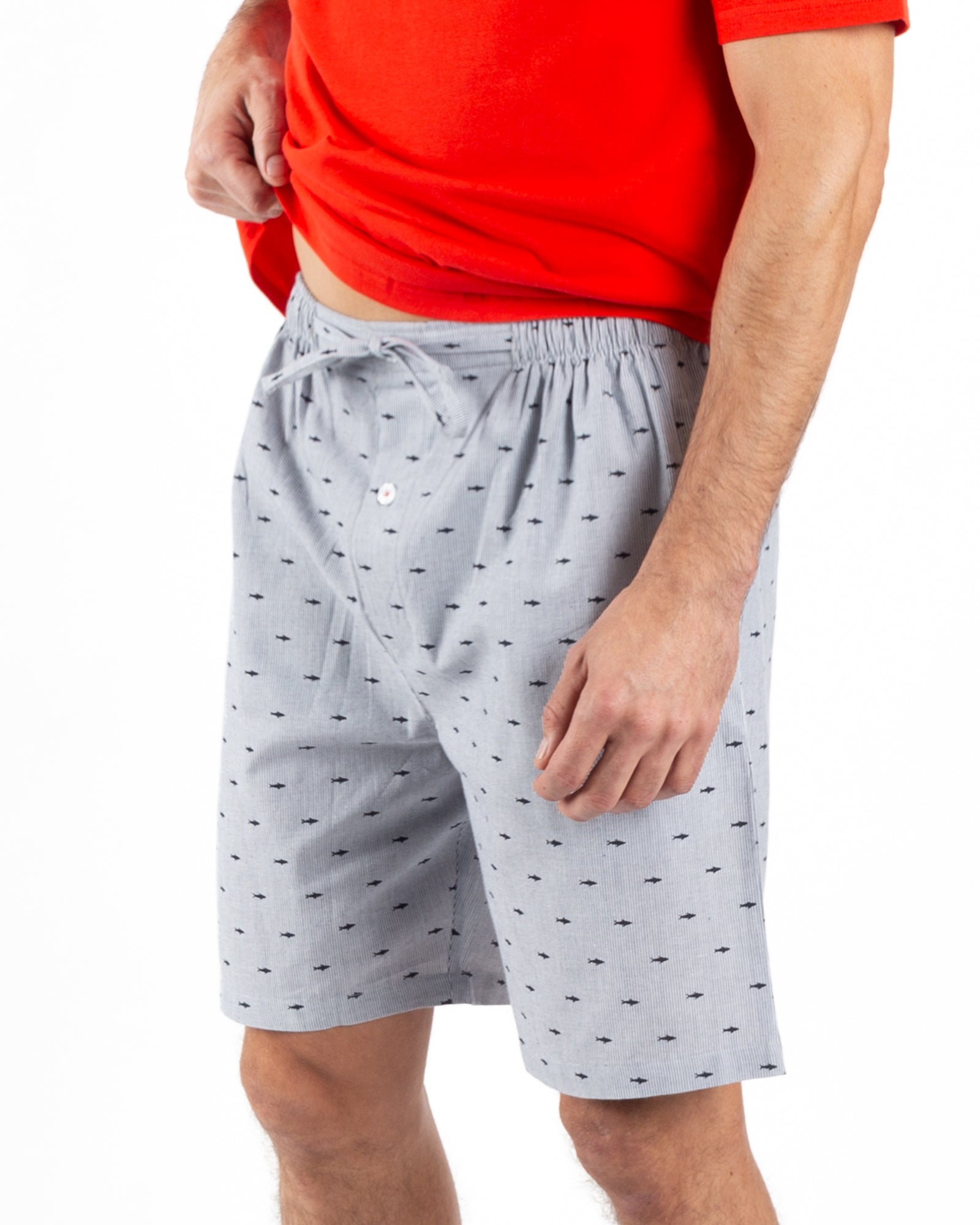 Pyjashort en Popeline Imprimée et Jersey Pur Coton ROUGE