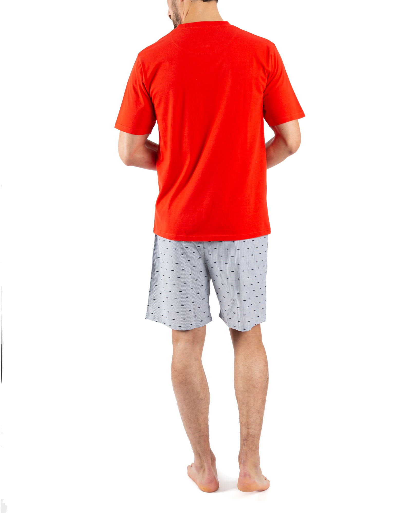 Pyjashort en Popeline Imprimée et Jersey Pur Coton ROUGE