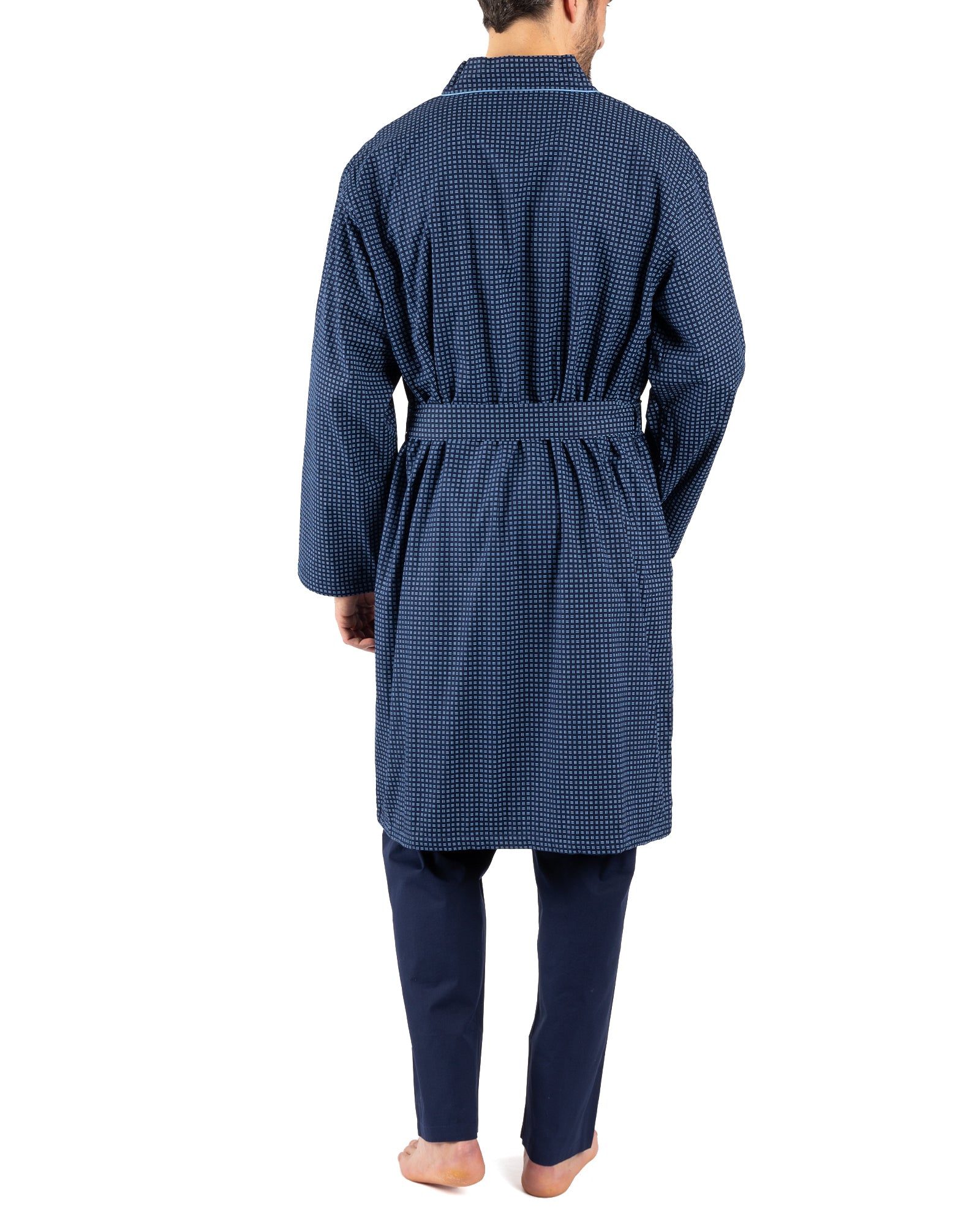 Peignoir en Popeline Imprimée pur Coton Doublée Eponge BLEU MARINE E719