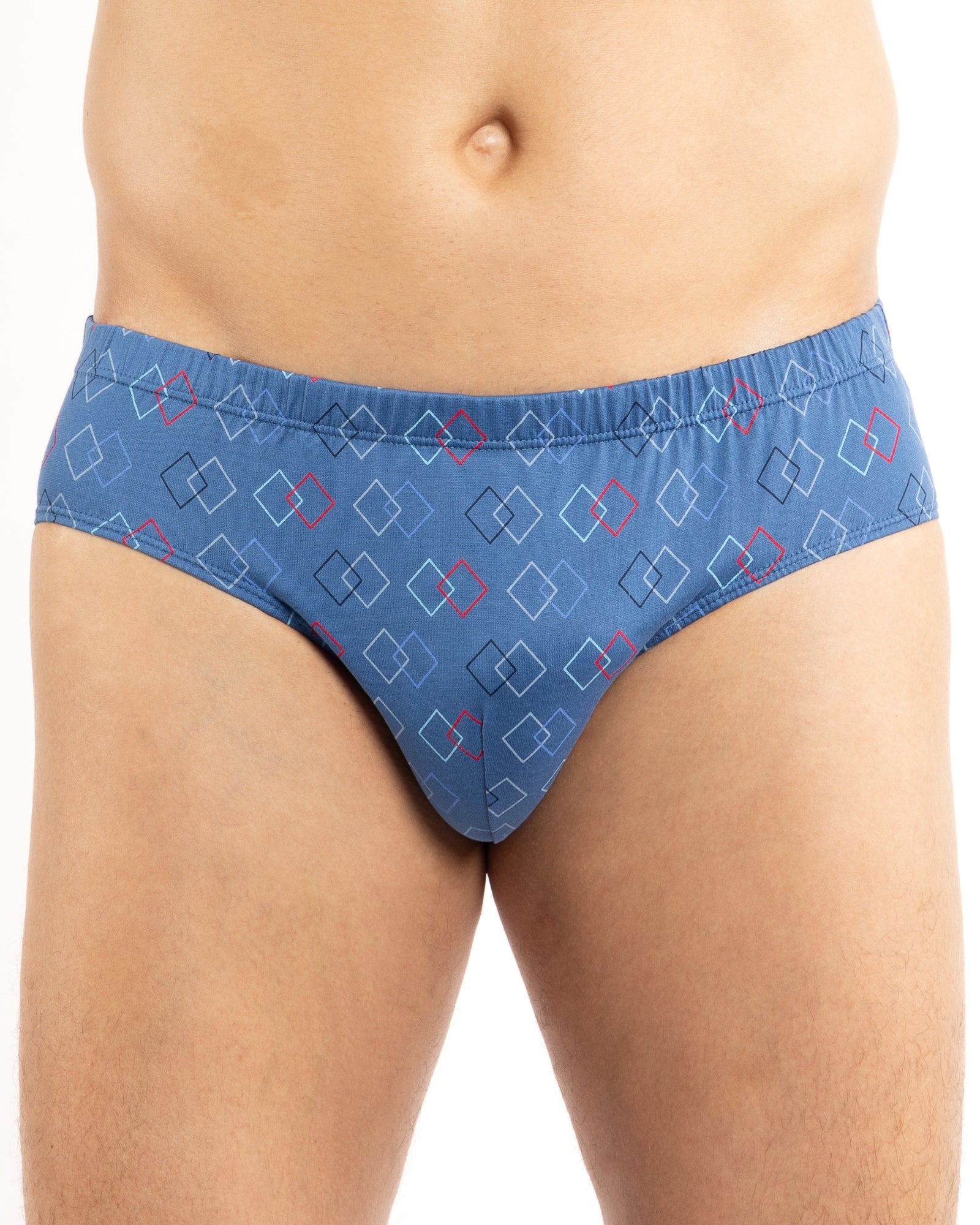 Slip taille basse bleu avec motifs graphiques, faisant partie d&