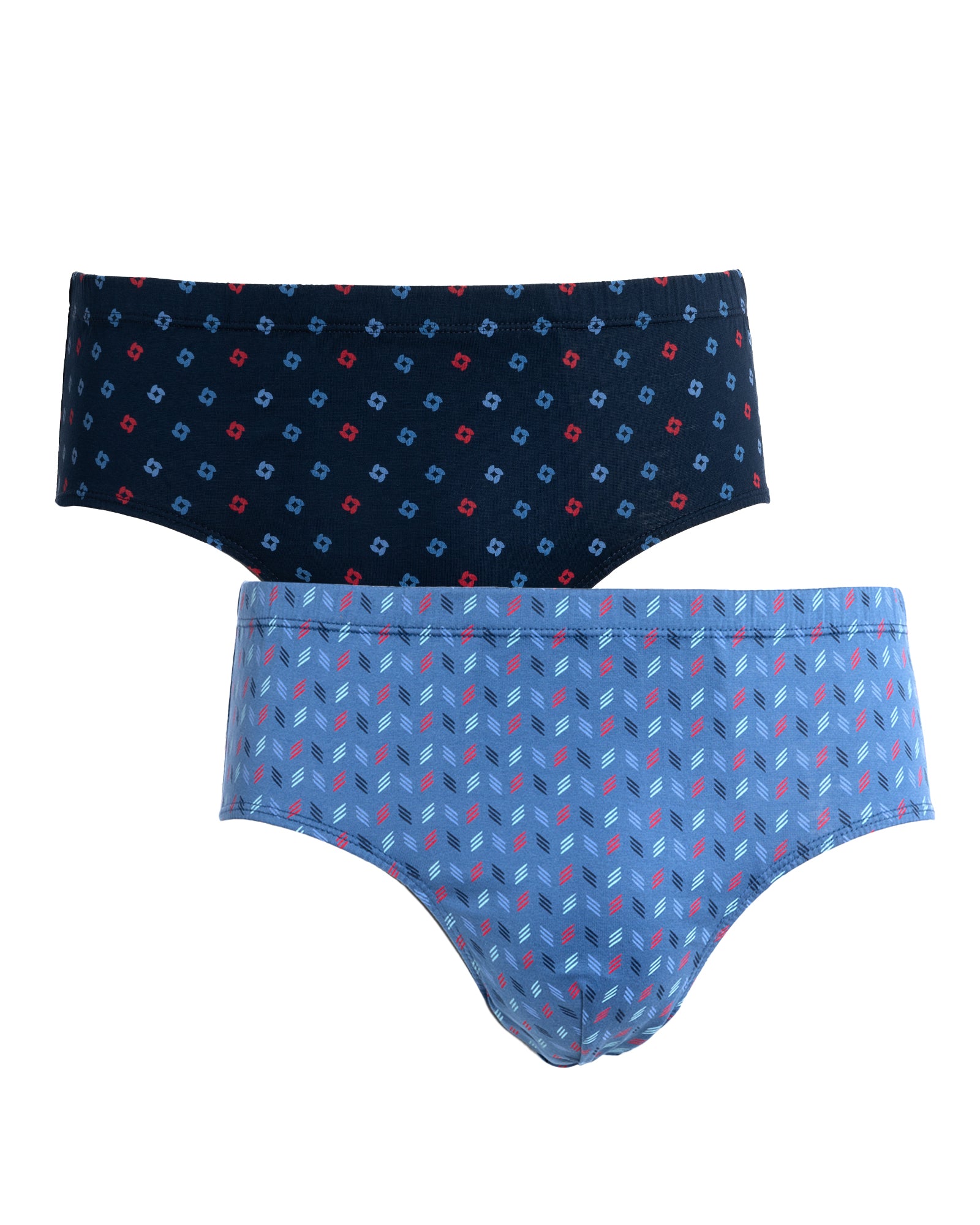Pack de 2 slips taille haute fermé en bleu et bleu marine, fabriqués en coton mercerisé léger et doux.