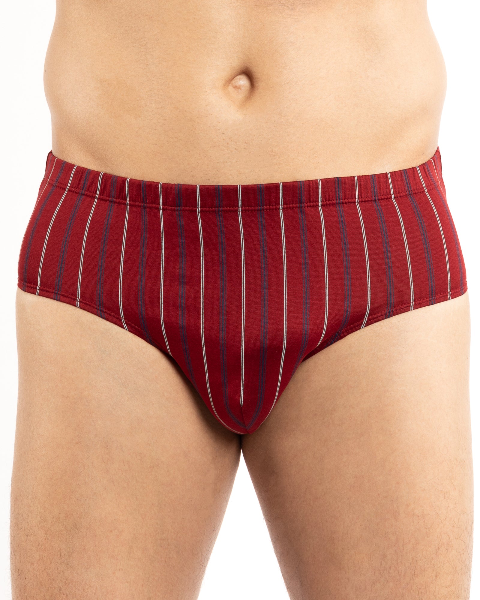Pack slips taille haute fermé avec imprimés géométriques et rayures, en bleu marine et bordeaux.