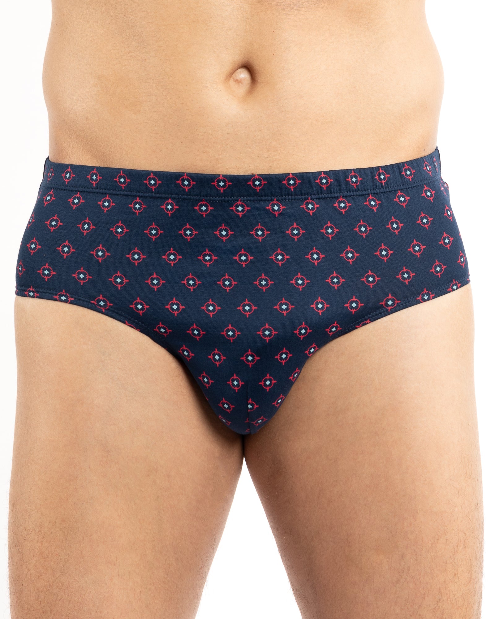 Slips taille haute fermé en bleu marine et bordeaux, parfaits pour un confort quotidien avec une coupe ajustée.