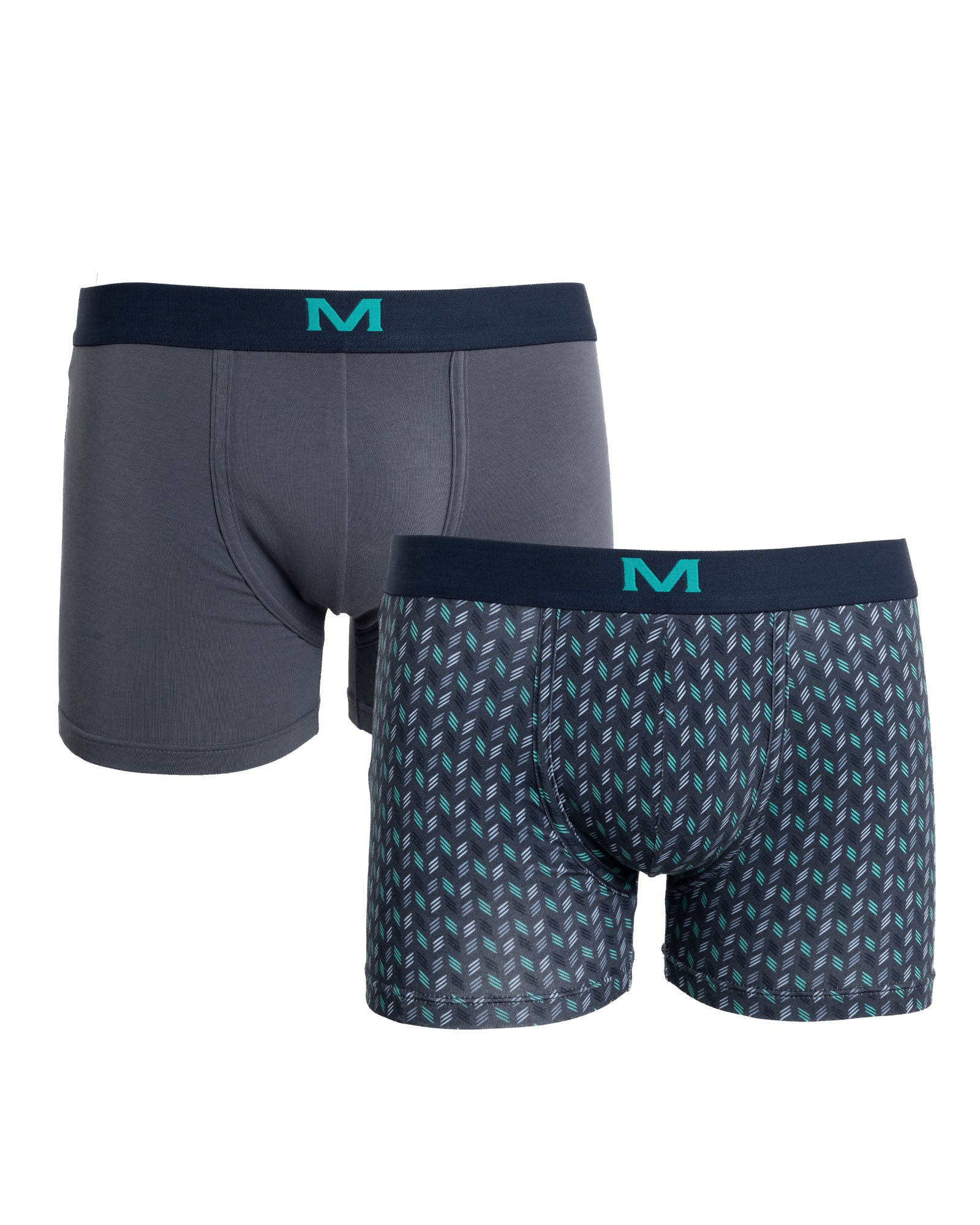 Détails du pack de 2 boxers en coton biologique stretch, mettant en avant la qualité du tissu et l’ajustement parfait.