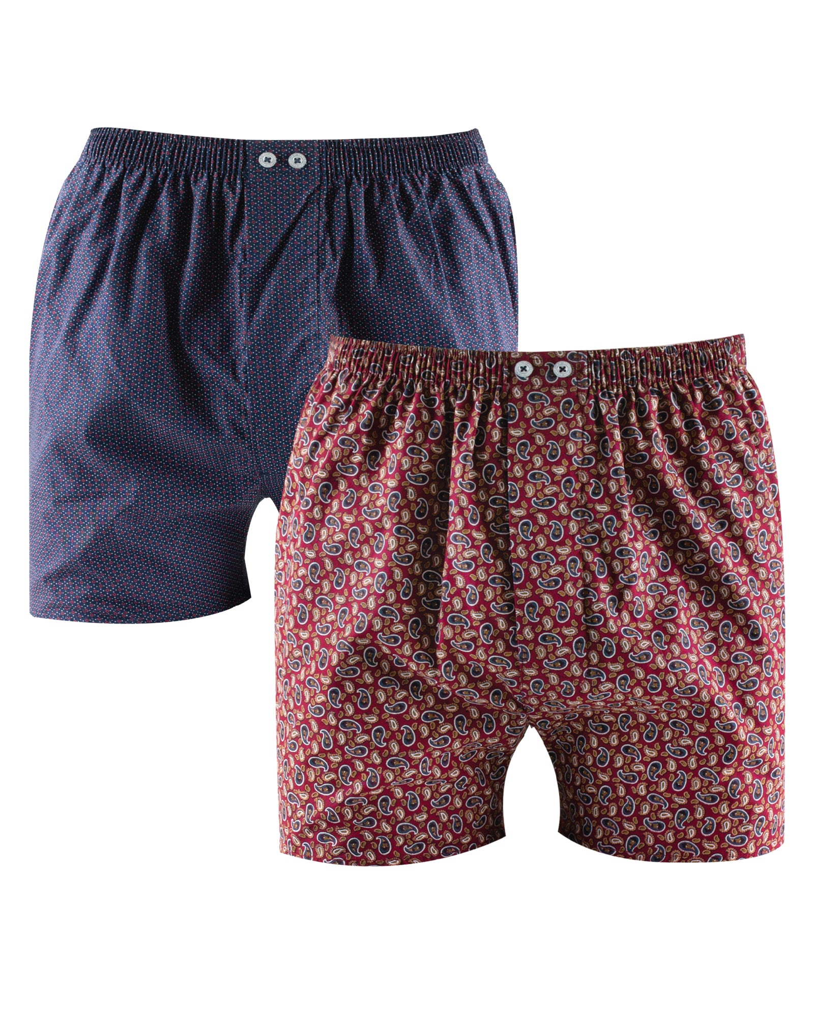 Lot de 2 Caleçons en Popeline de Pur Coton Peigné assortis Marine et Bordeaux F388.2