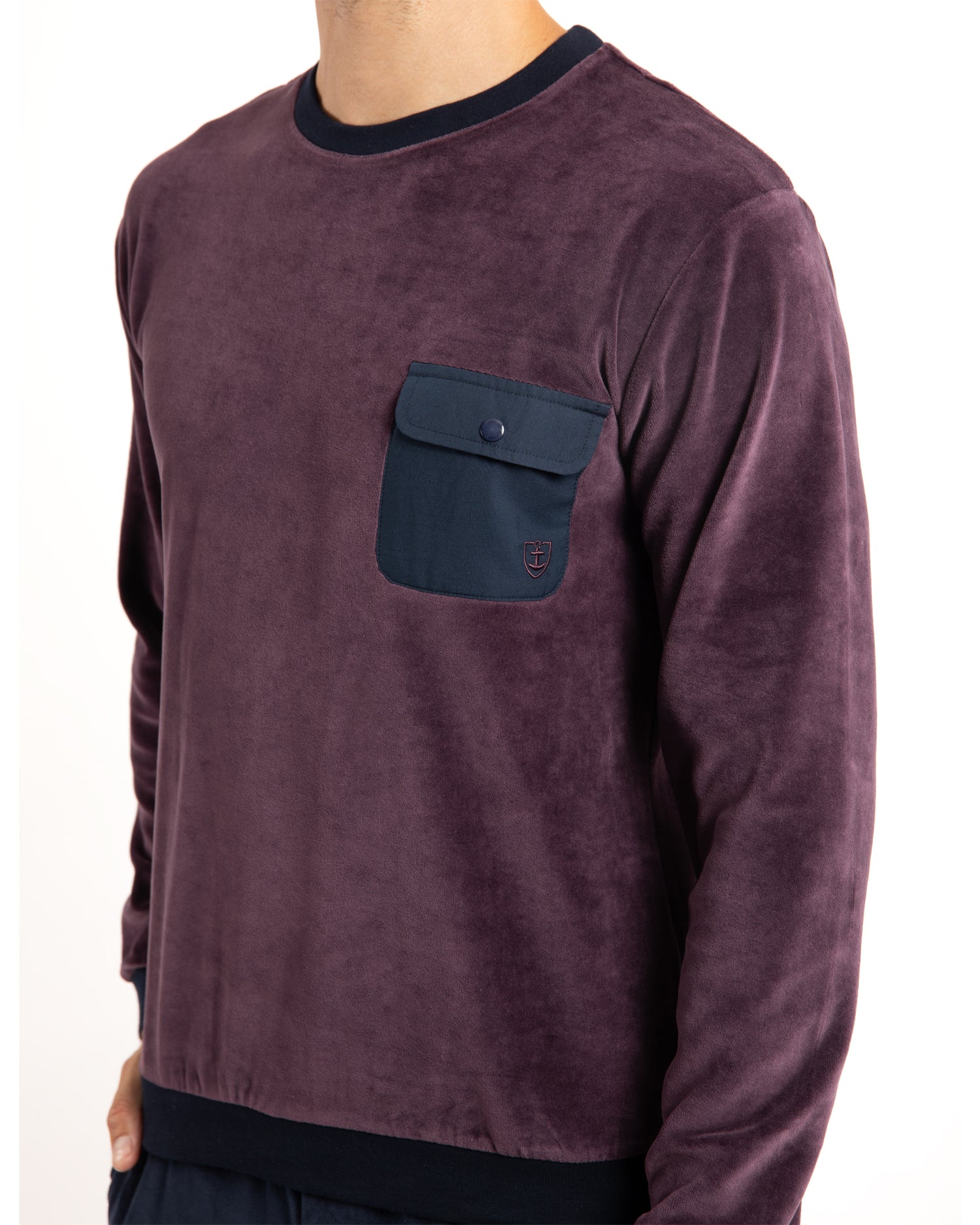 Pyjama Long jogging en velours bordeaux F401