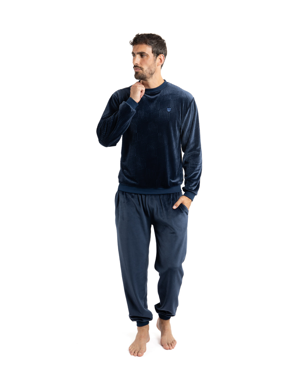 Jogging style interior outfit in Taupe and Navy VELVET