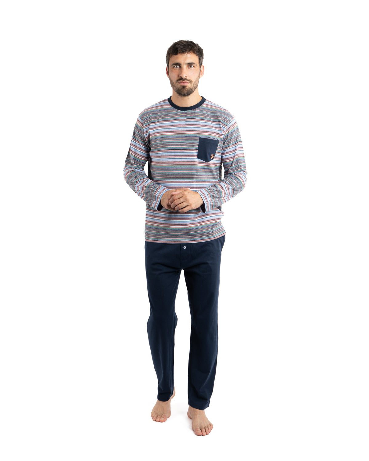 Round Neck Pajamas in Burgundy and Navy Cotton Jersey