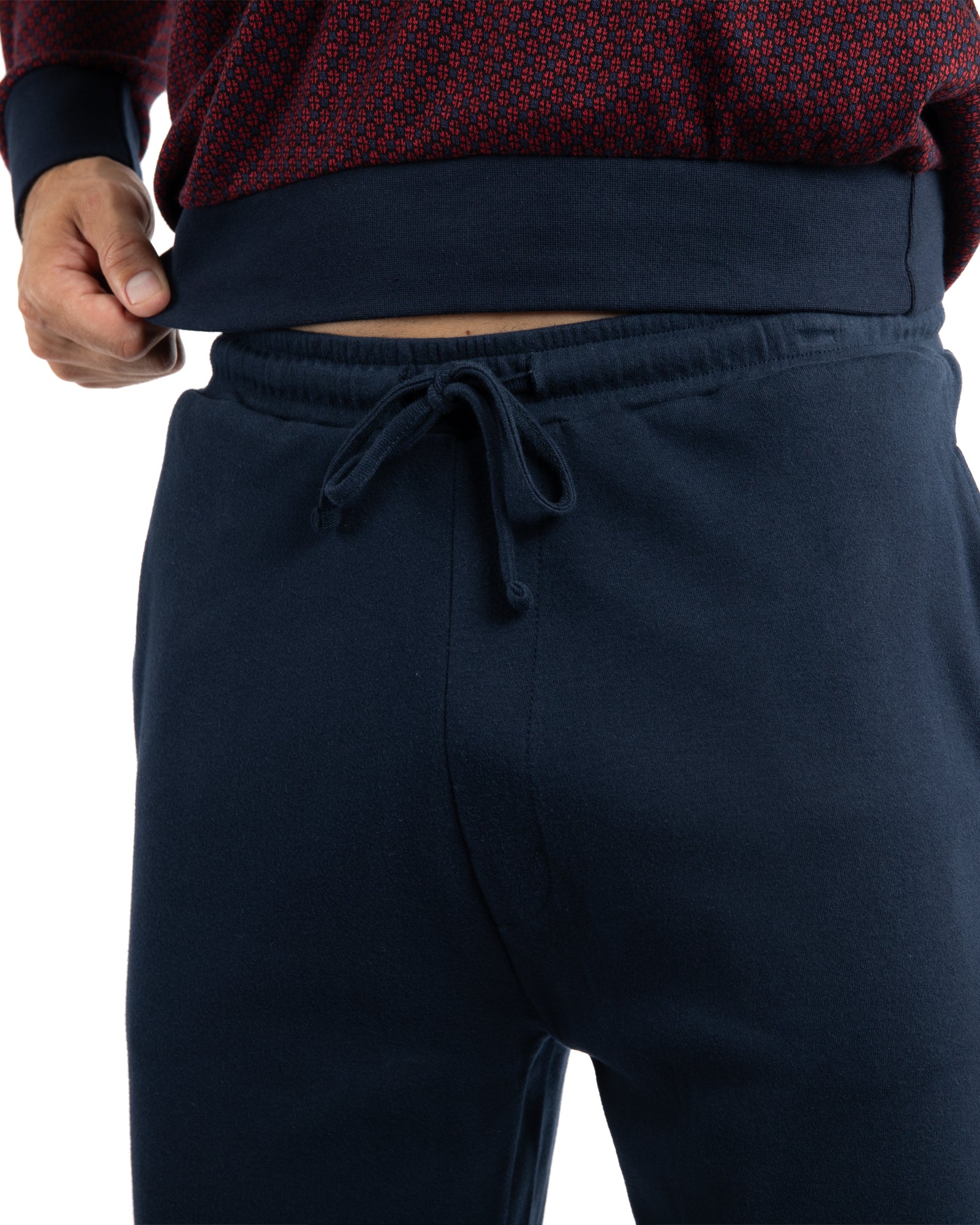 Round Neck Pajamas in Navy Piqué Knit Cotton Jersey