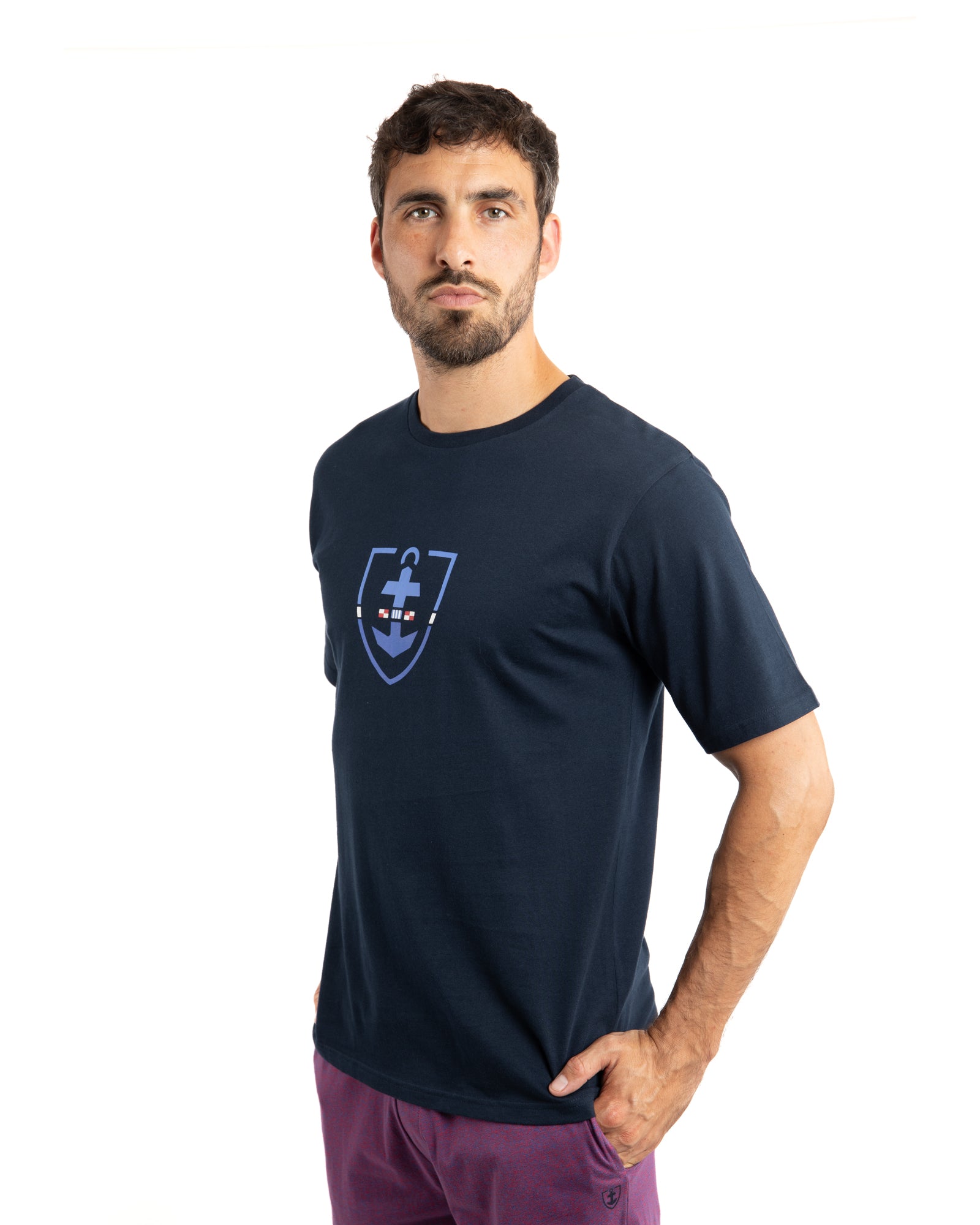 Pyjacourt homme Col Rond en Jersey de Coton marine F566