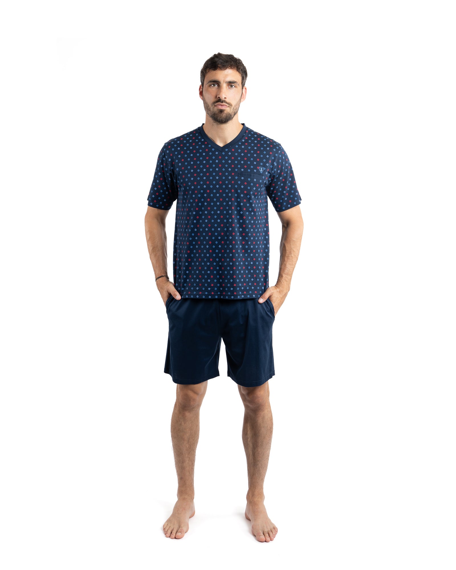 Pyjacourt Col V en Jersey de Coton Mercerisé Marine F568