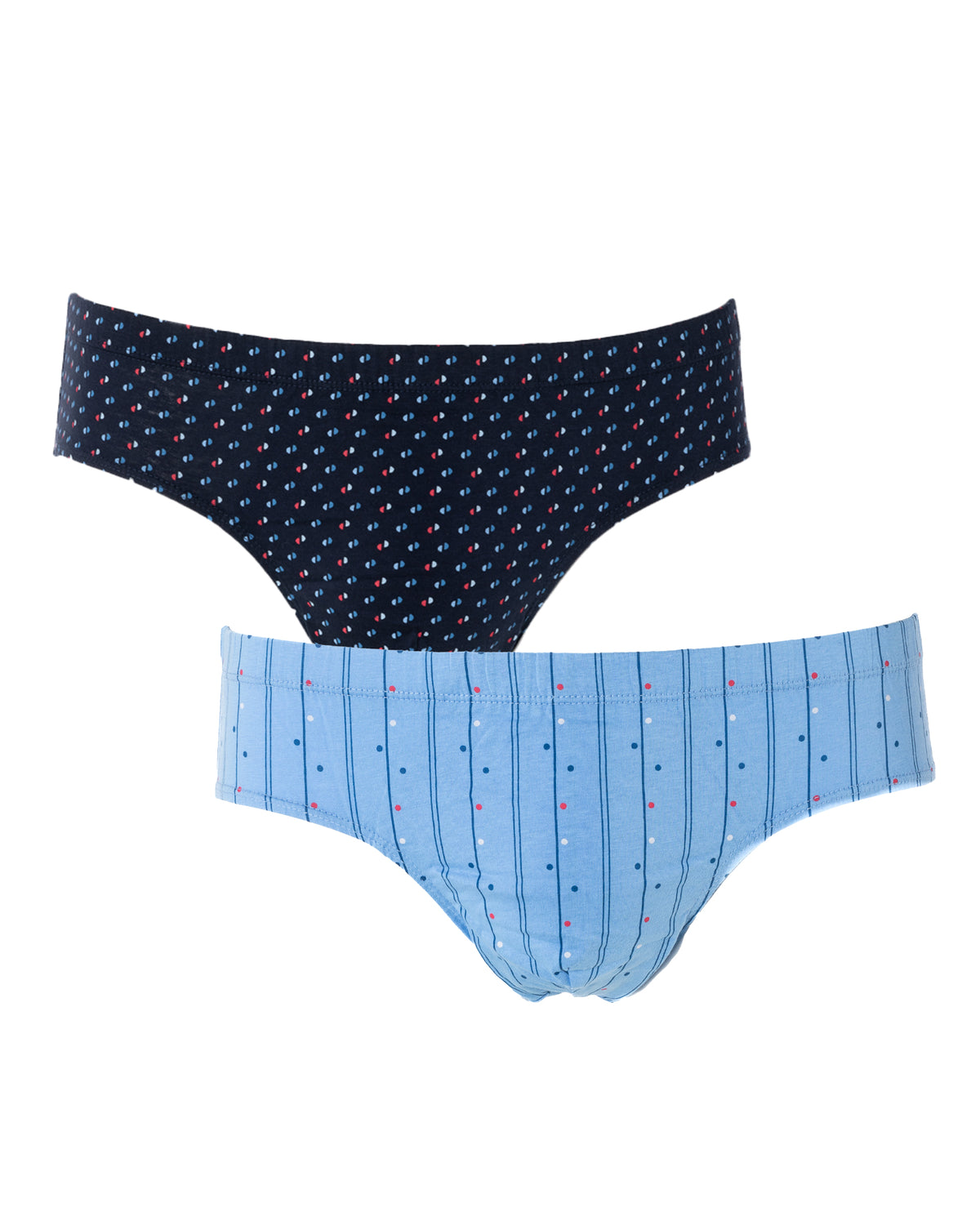 Pack of 2 Low-Rise Briefs in NAVY and RED Printed Mercerized Cotton