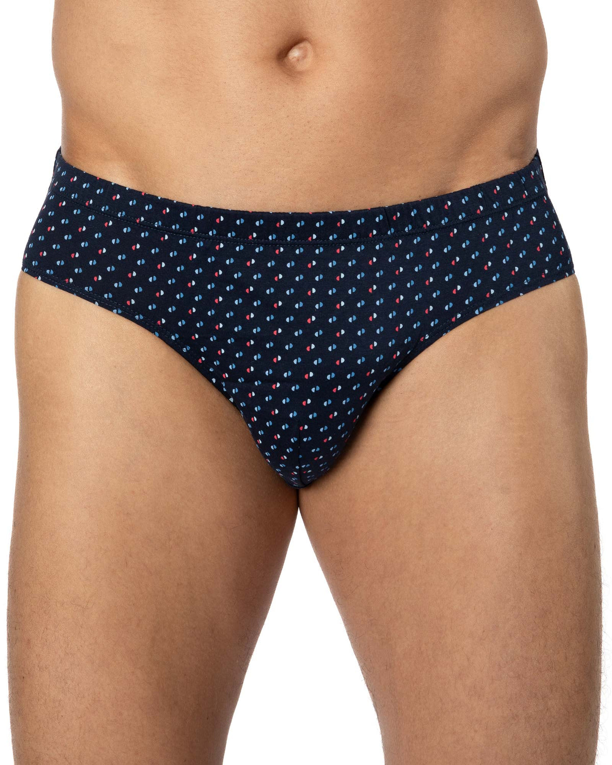 Pack of 2 Low-Rise Briefs in NAVY and RED Printed Mercerized Cotton