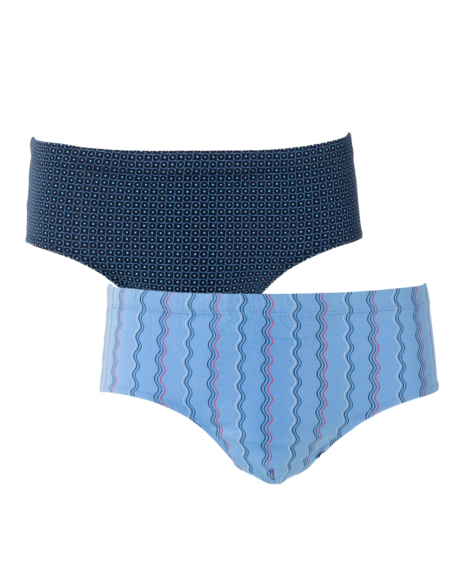 Lot de 2 slips taille haute fermé imprimés mercerisés marine et bleu mer G144.2