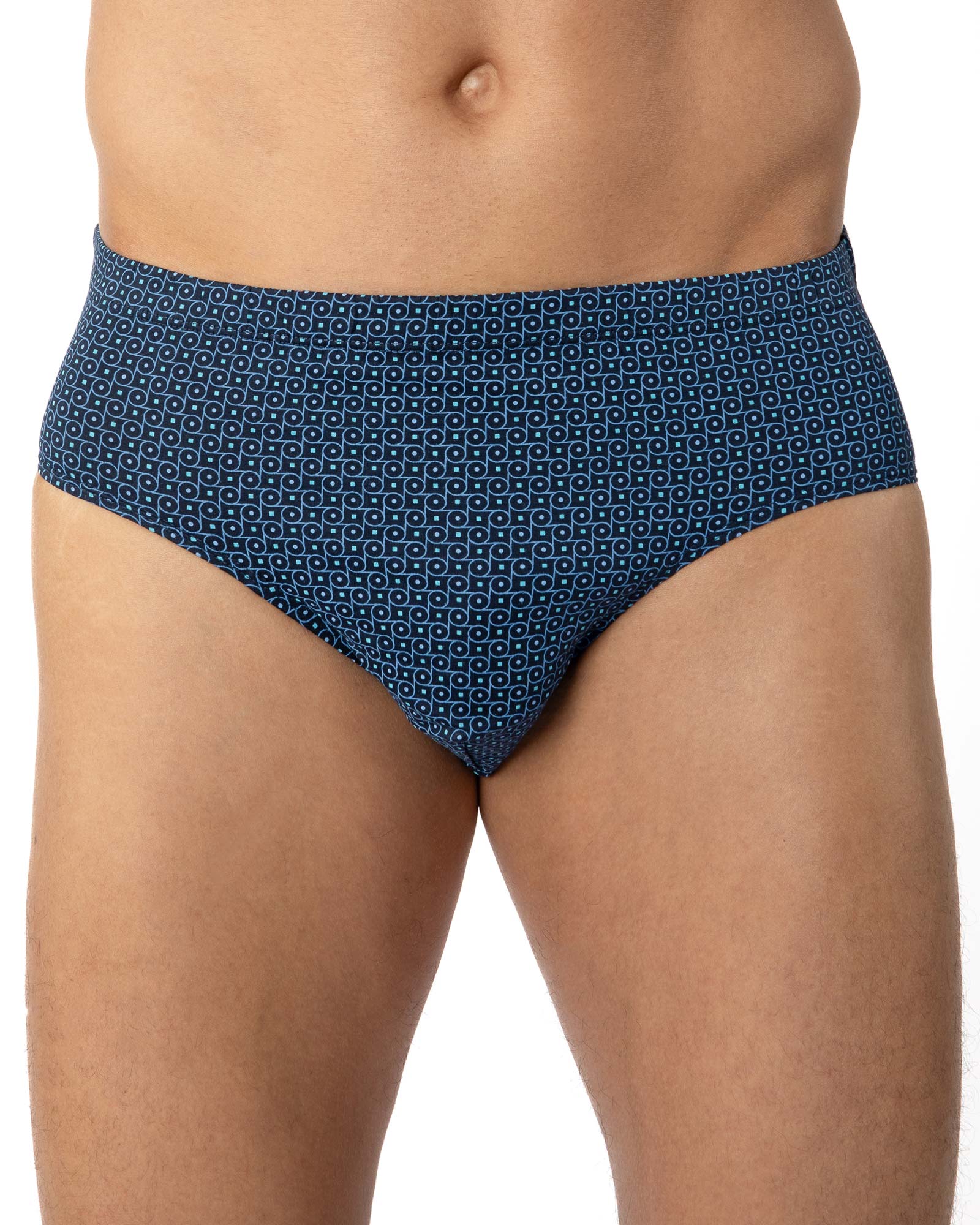 Lot de 2 slips taille haute fermé imprimés mercerisés marine et bleu mer G144.2