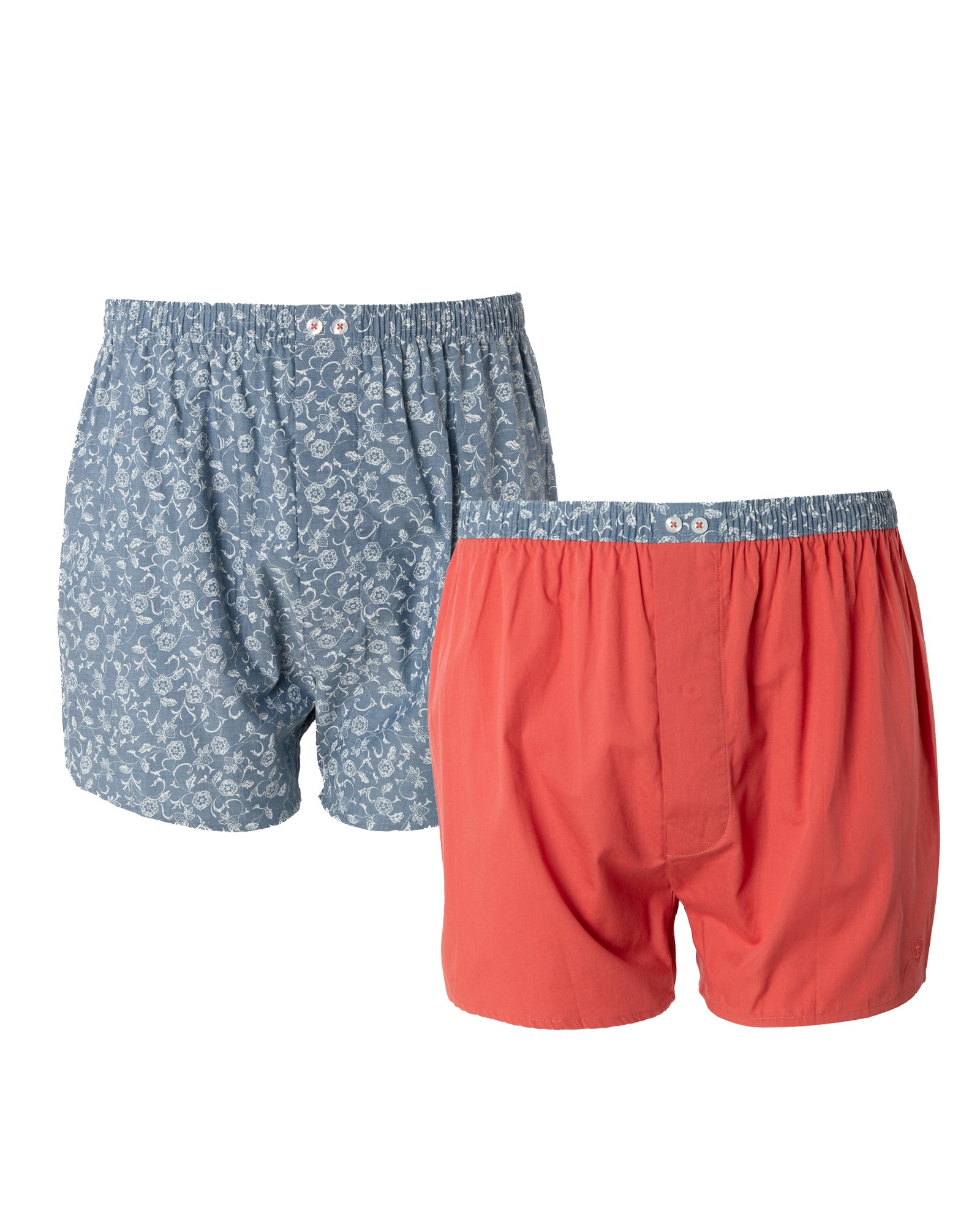 Lot de 2 caleçons en popeline de coton Bleu imprimé et Orange G336.2