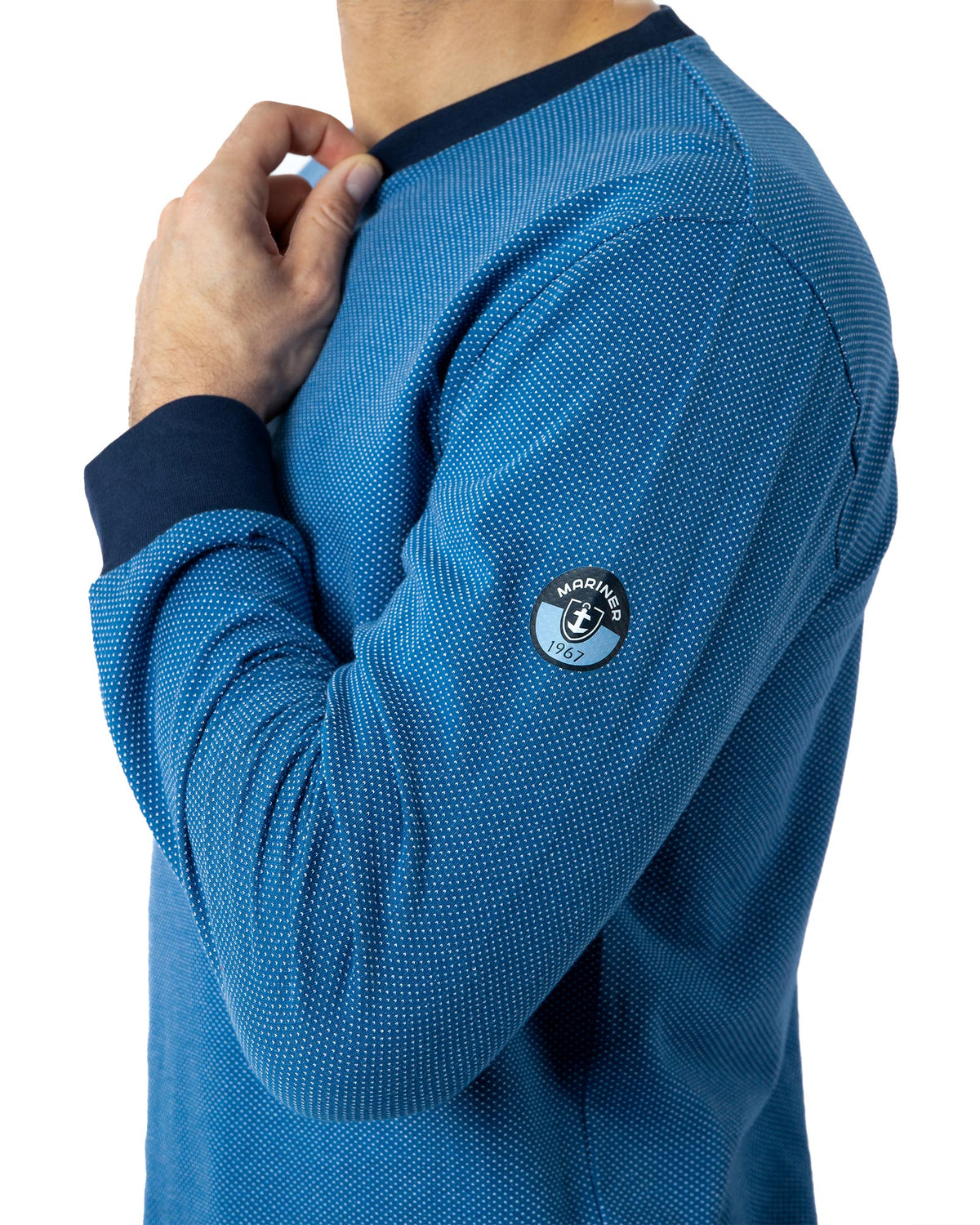 Round Neck Pajamas in Navy Piqué Knit Cotton Jersey