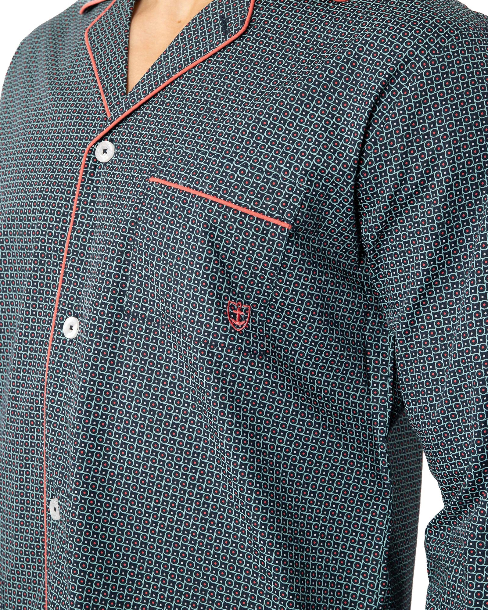 Pyjama Long Ouvert en popeline Imprimée de Coton Peigné MARINE G448