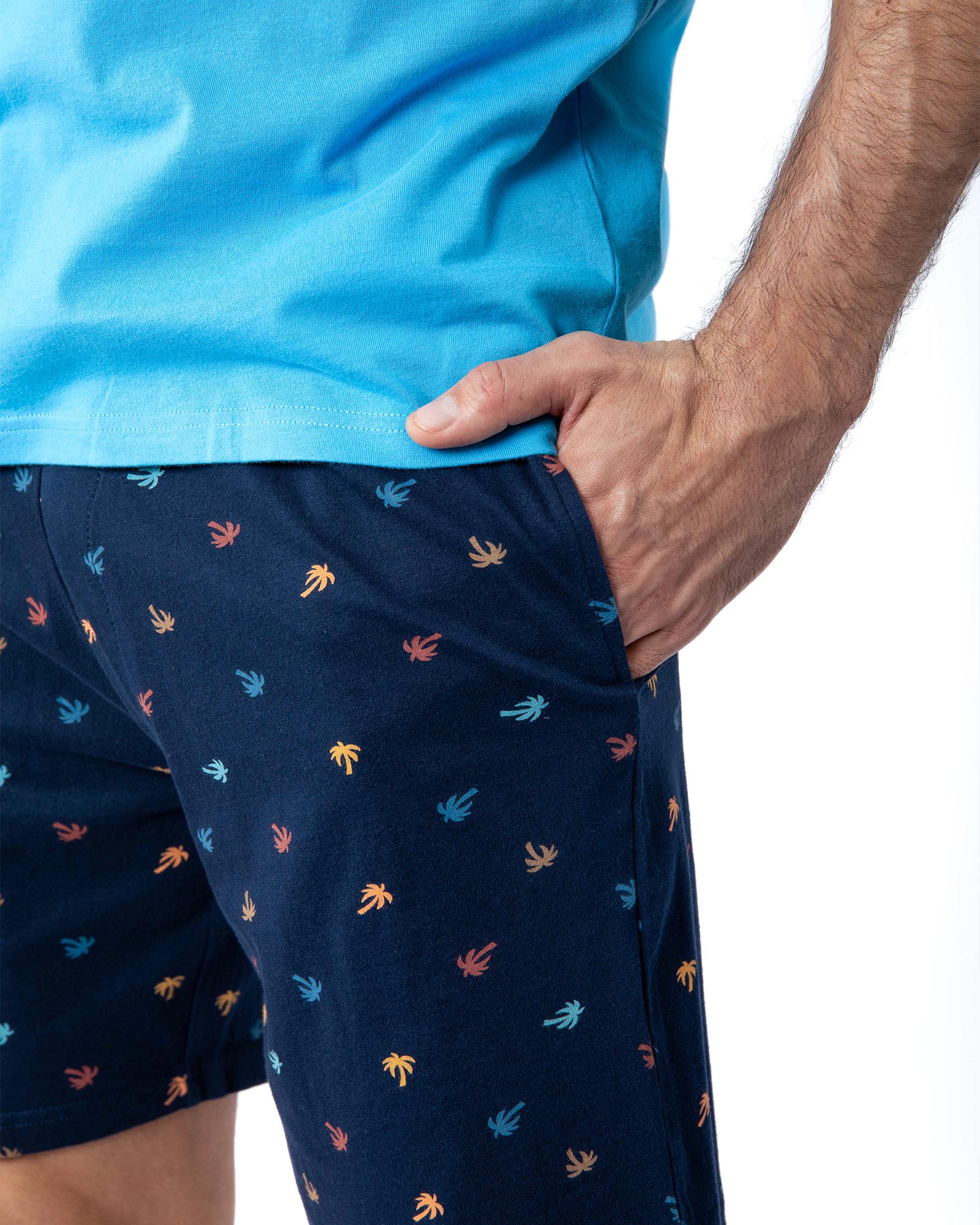 Pyjama short pour Homme encolure boutonnée en jersey de coton Bleu Azur G579