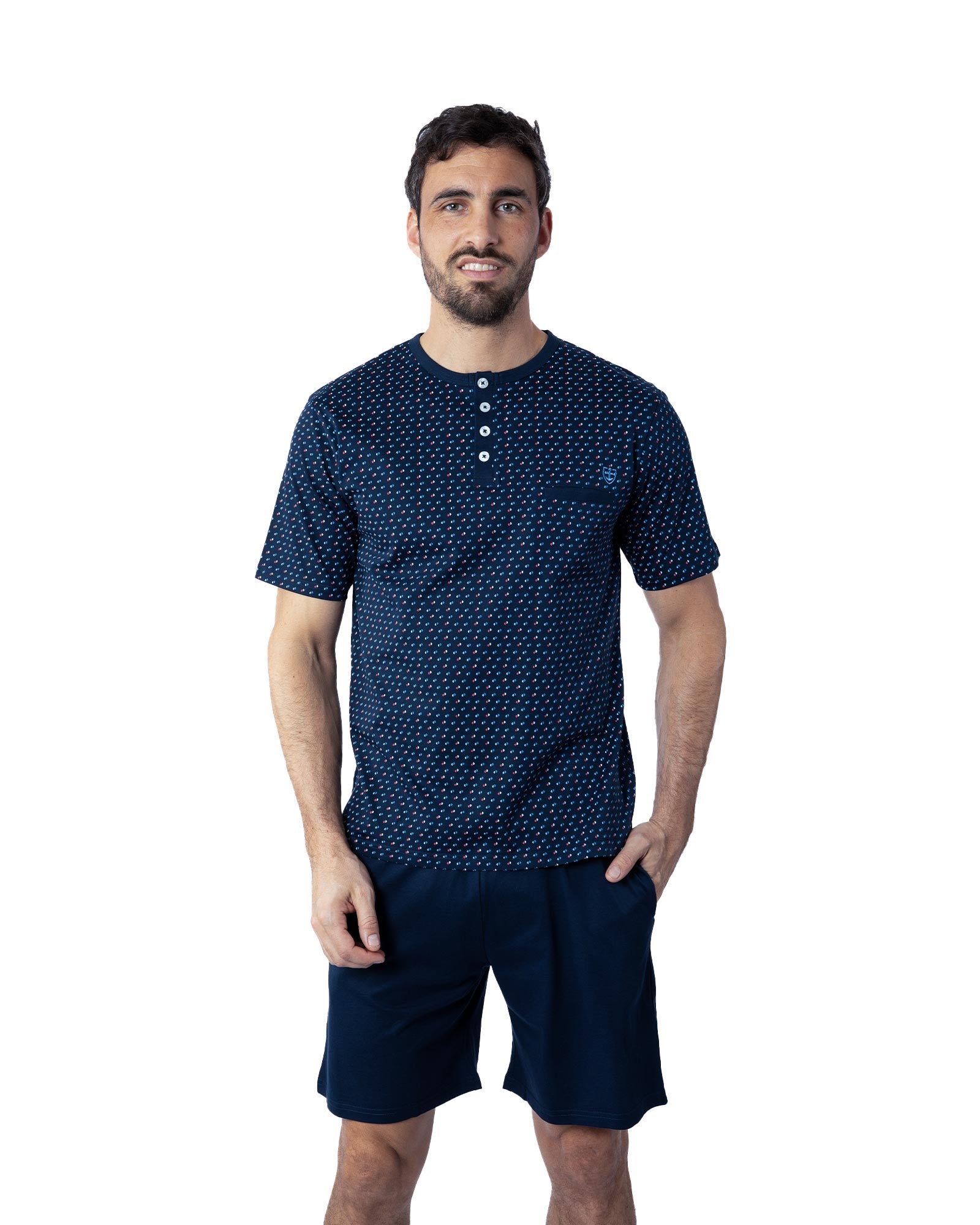 Pyjacourt pour Homme Col boutonné en Jersey de Coton Mercerisé Marine G580