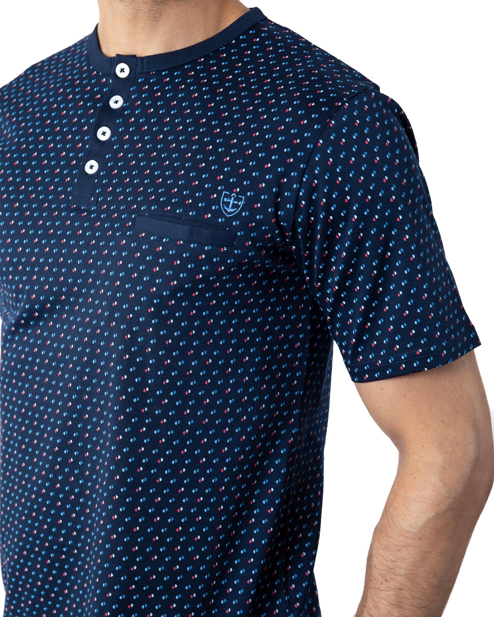 Pyjacourt pour Homme Col boutonné en Jersey de Coton Mercerisé Marine G580