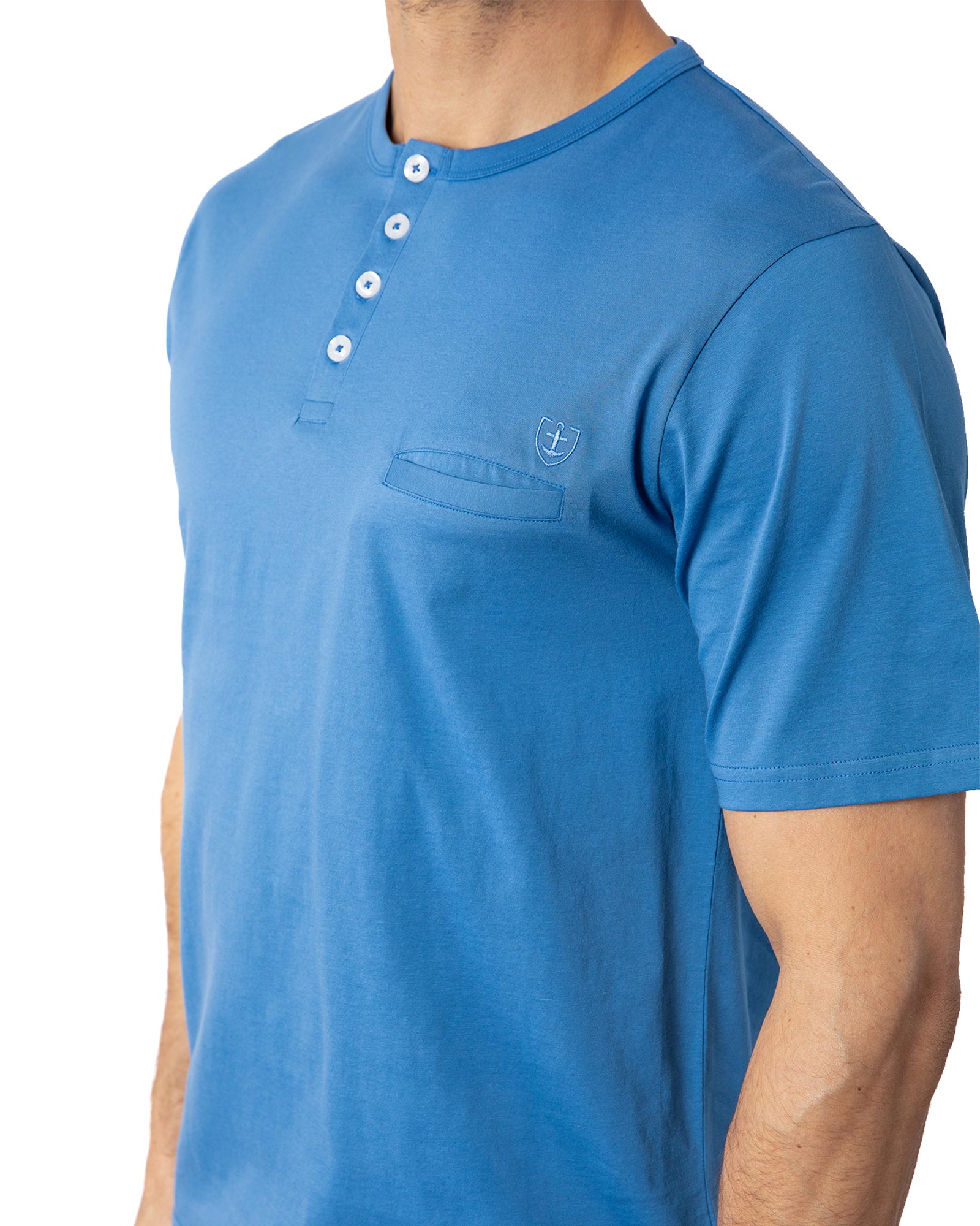 Pyjacourt encolure boutonnée en Jersey de Coton Mercerisé Indigo G581