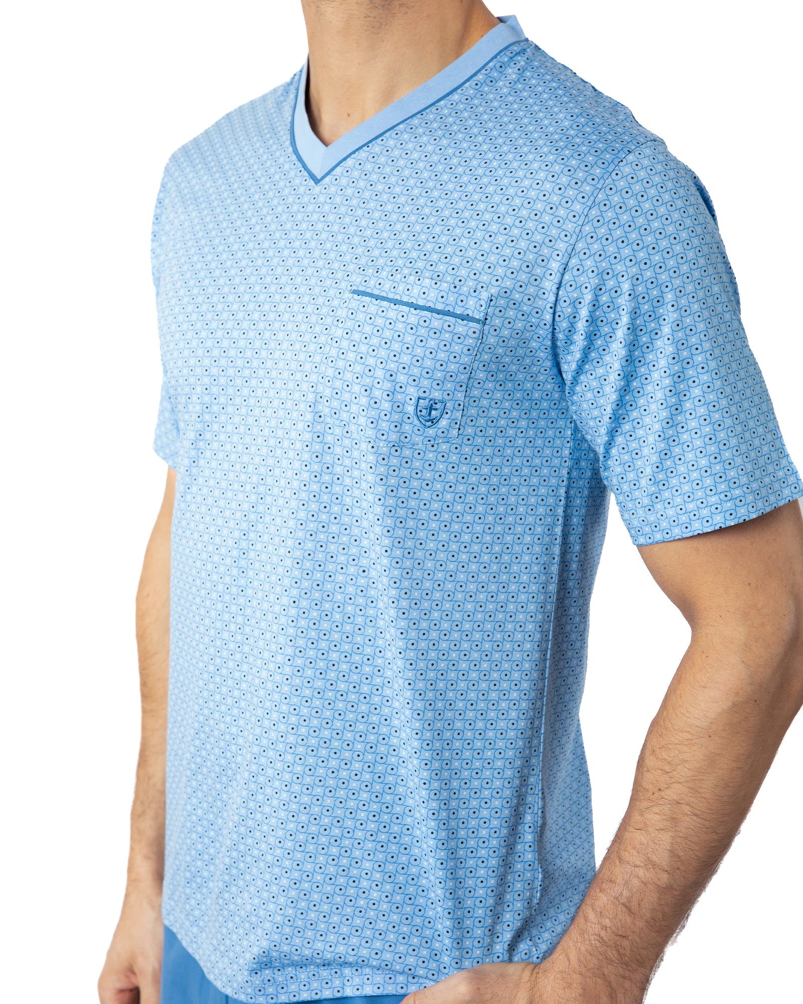 Pyjacourt pour homme col V en Jersey de Coton Mercerisé Ciel G583