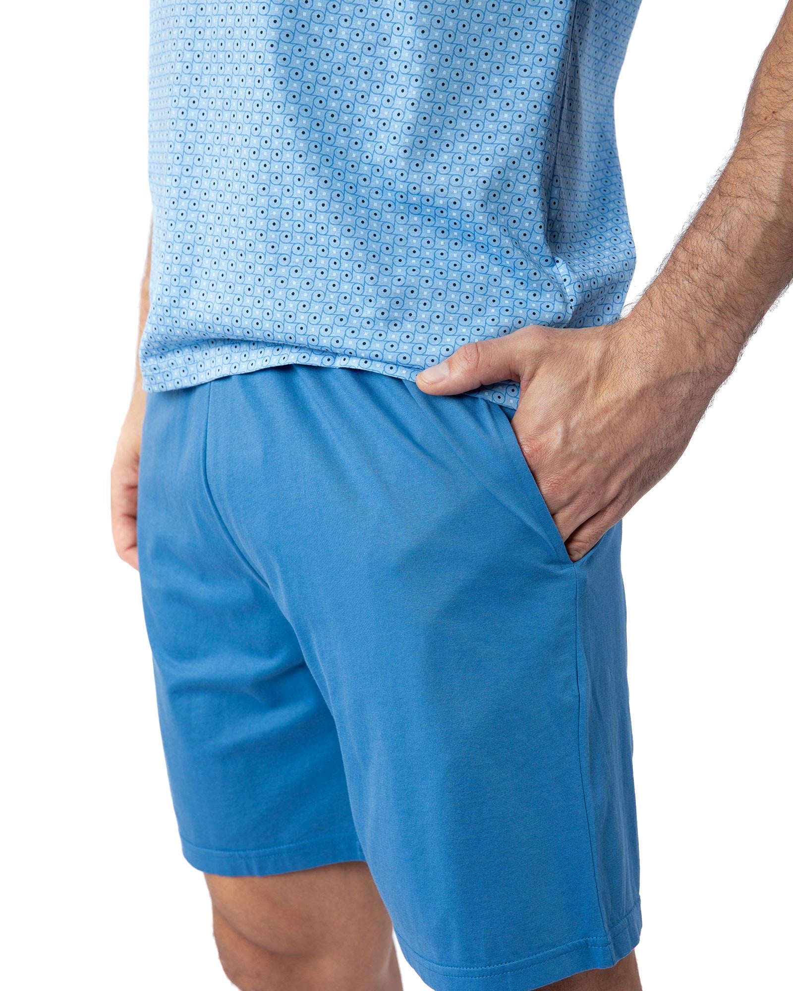 Pyjacourt pour homme col V en Jersey de Coton Mercerisé Ciel G583