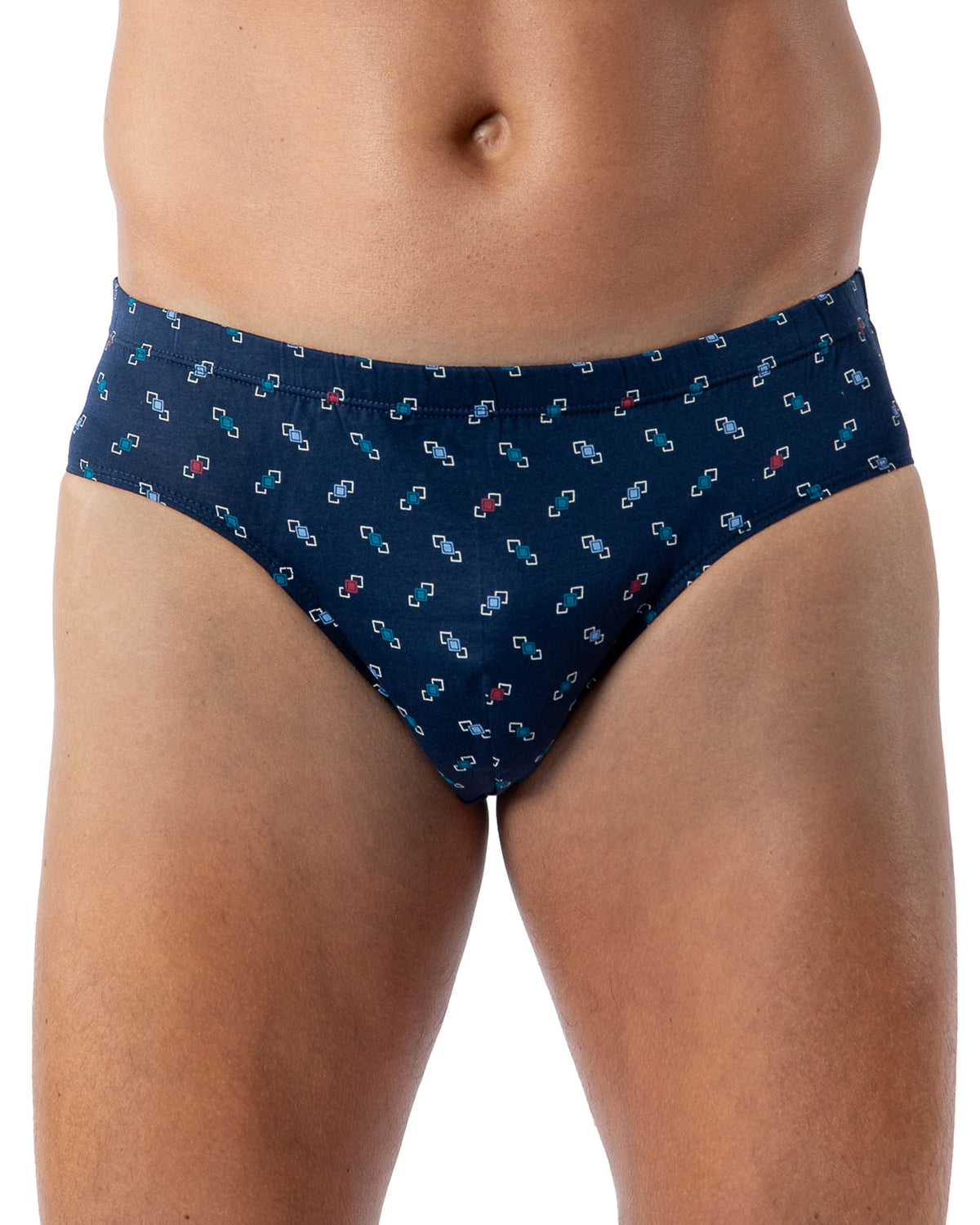 Pack of 2 Low-Rise Briefs in NAVY and RED Printed Mercerized Cotton