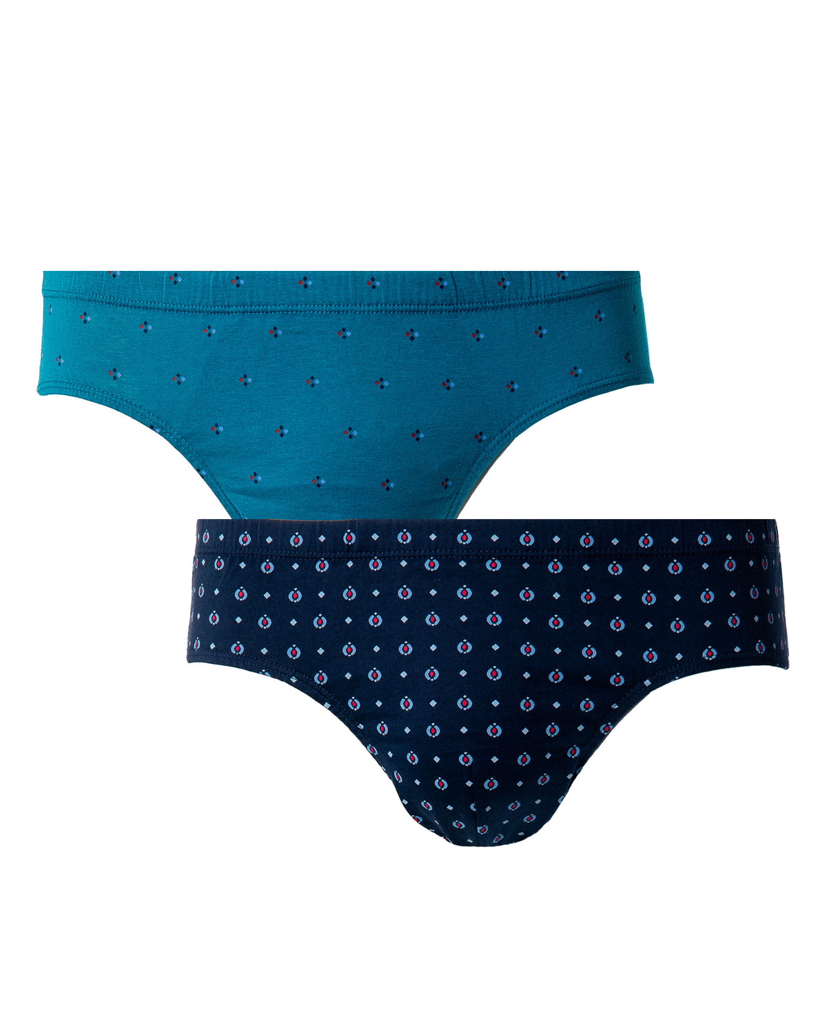 Pack of 2 Low-Rise Briefs in NAVY and RED Printed Mercerized Cotton