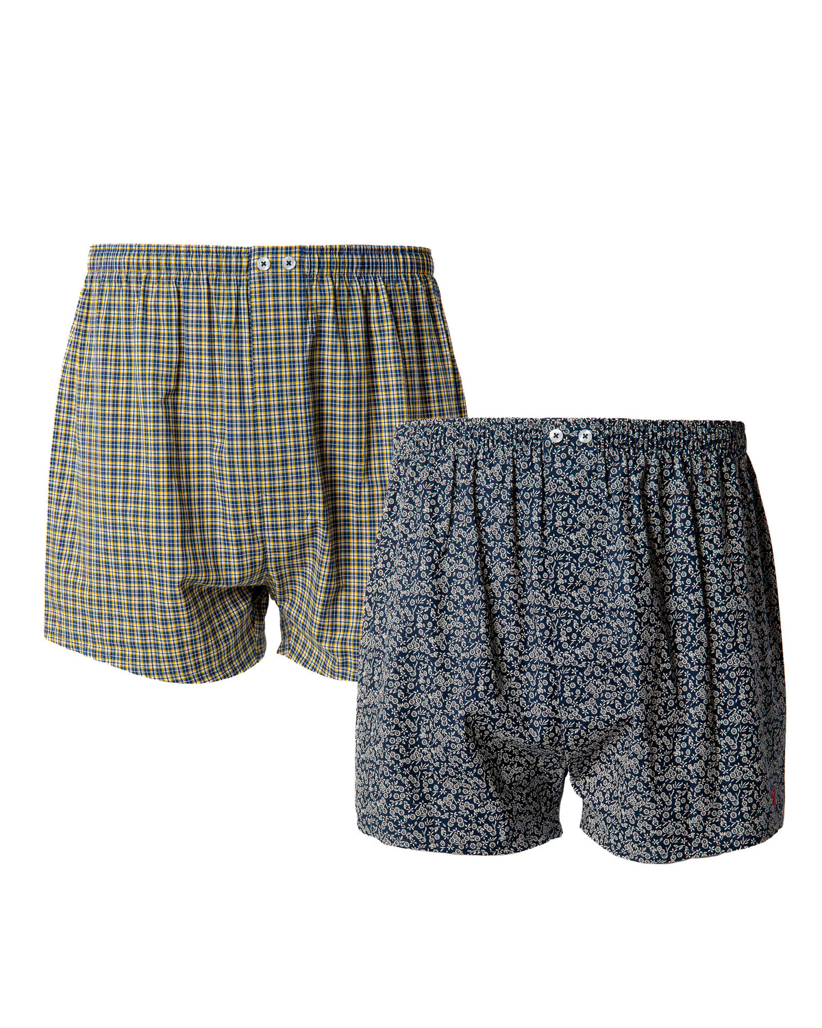 Set van 2 katoenen poplin boxershorts met kleine ruitjes en bloemenprint H357.2