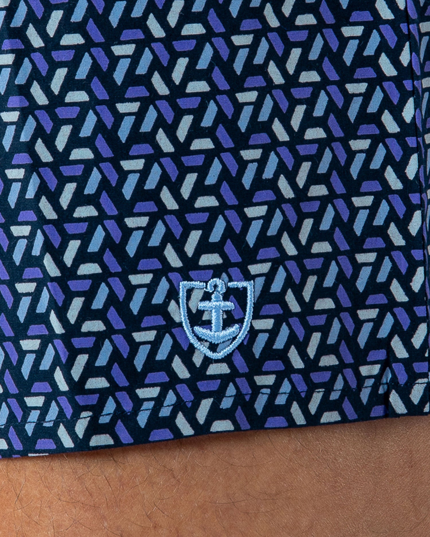 Caleçon slippé en Popeline de pur coton imprimé Géométrique Marine H366