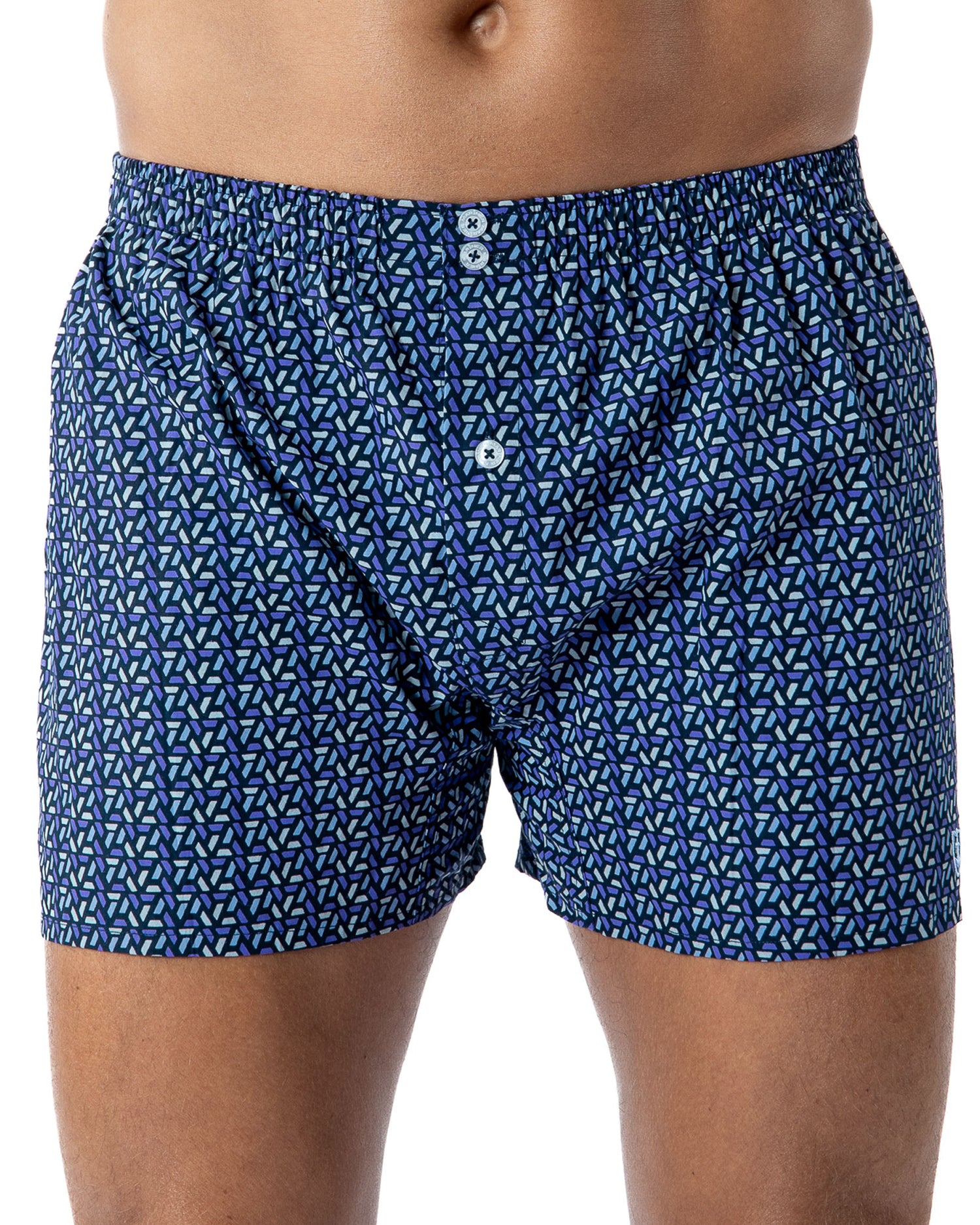 Caleçon slippé en Popeline de pur coton imprimé Géométrique Marine H366