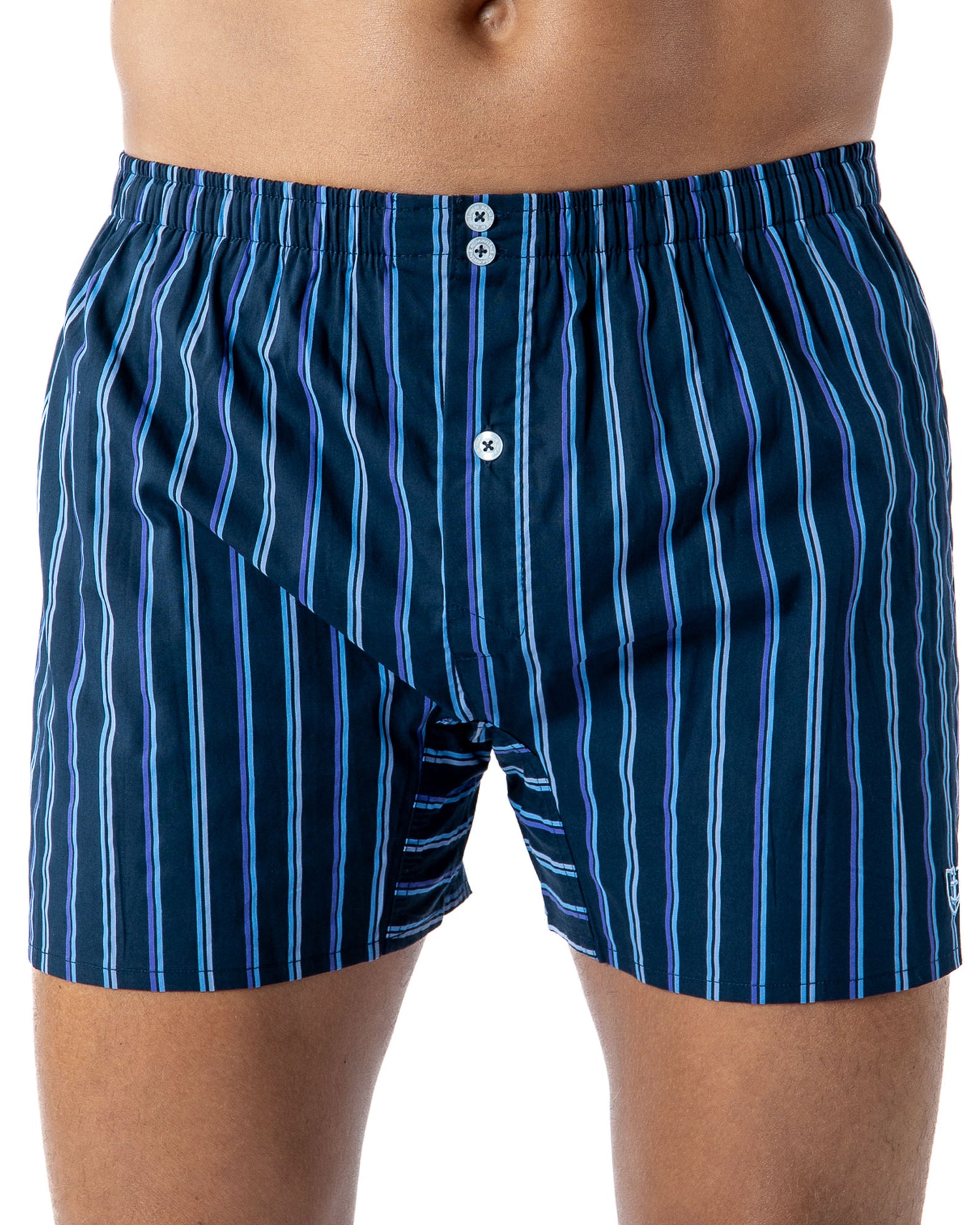 Caleçon avec suspensoir intérieur en Popeline de pur coton rayé Marine H370