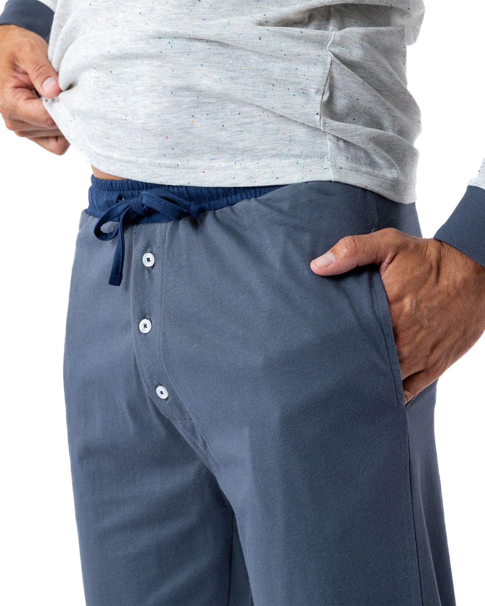 Pyjama homme Col boutonné en Jersey de coton écru chiné et anthracite H415