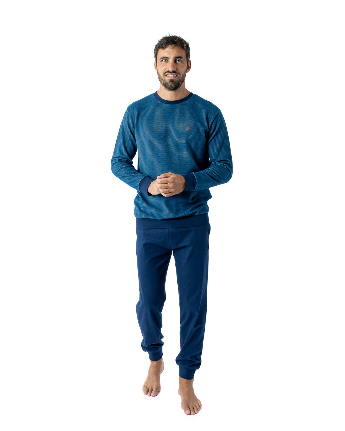 Pyjama homme Col rond maille jacquard en coton Bleu H416