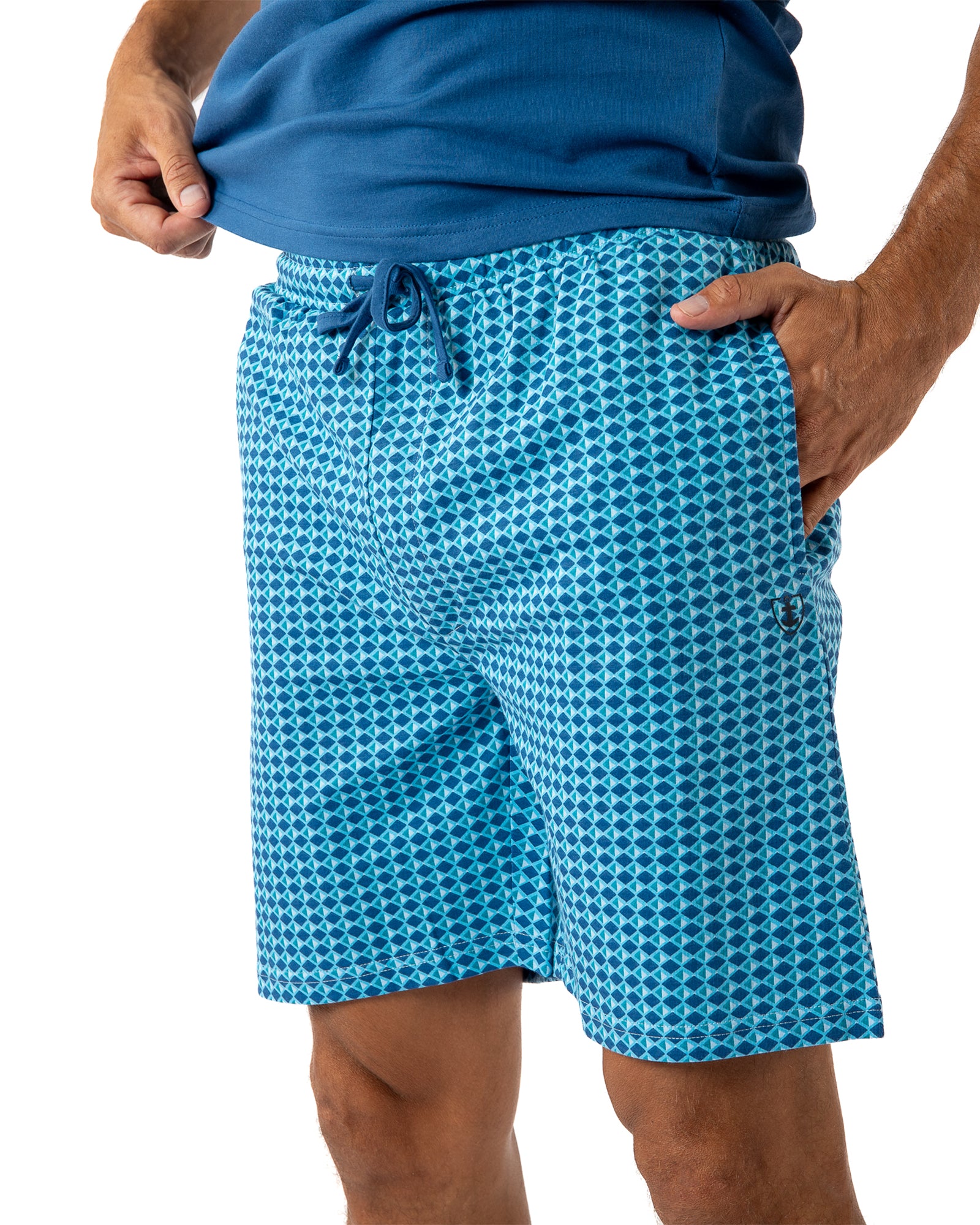 Pyjacourt Homme Col V en jersey de Coton imprimé graphique Indigo H504