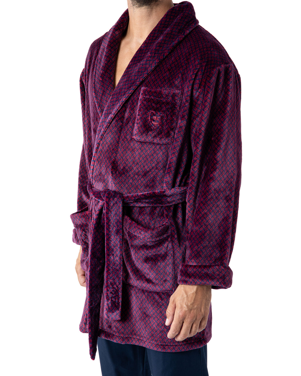 Blue Plaid Printed Micro Fleece Shawl Collar Kimono