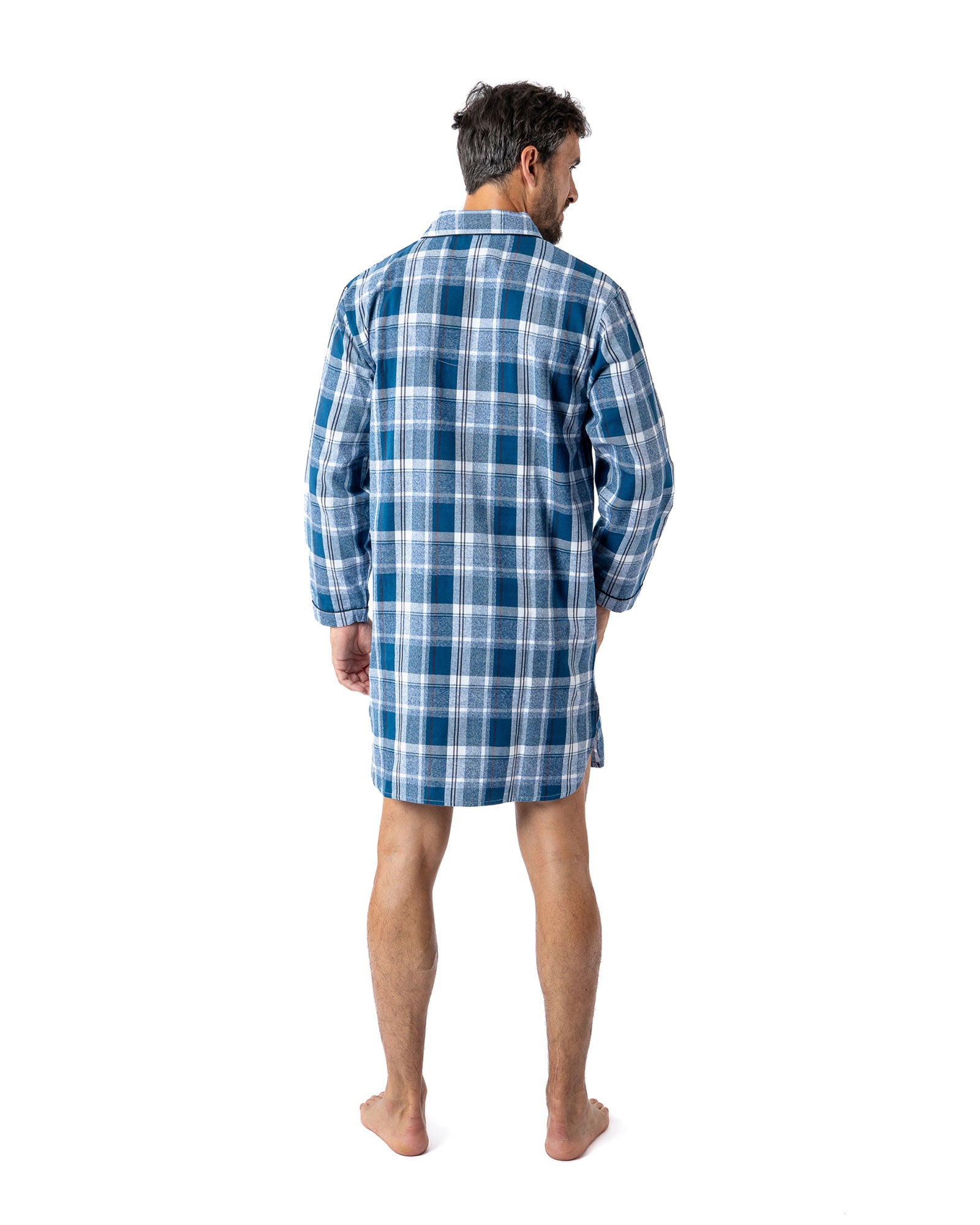 Liquette Col boutonné en Flanelle de Pur Coton Peigné à carreaux Bleu H802