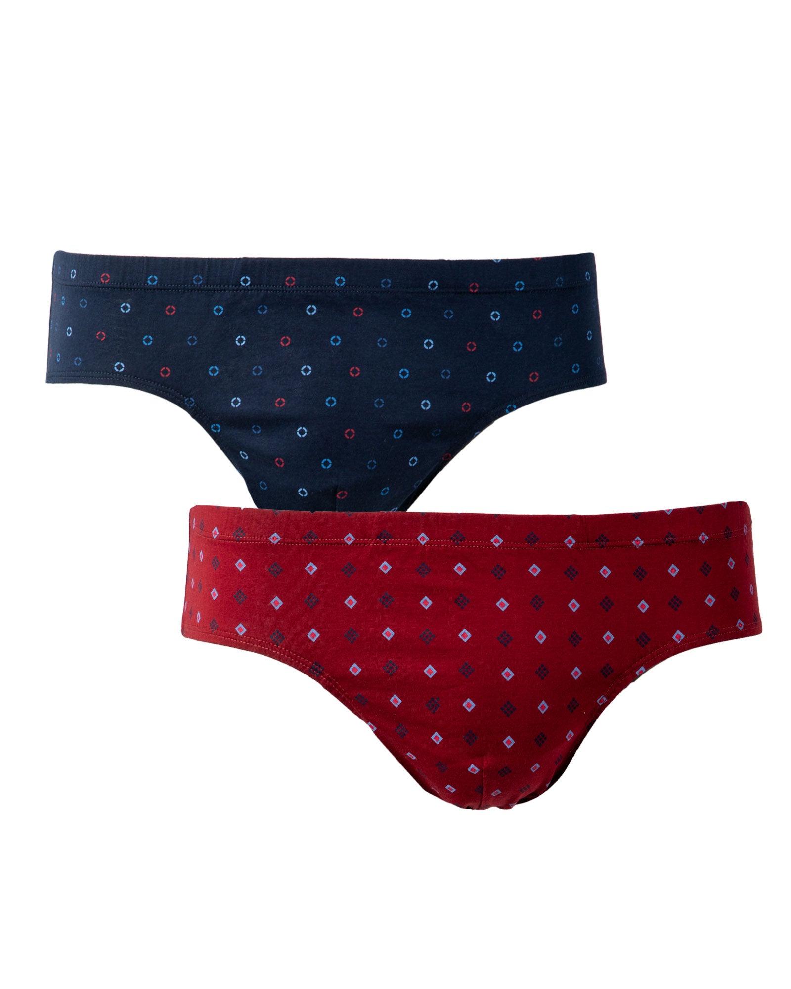 Set x2 mercerized and printed navy and burgundy low-rise briefs I100.2
