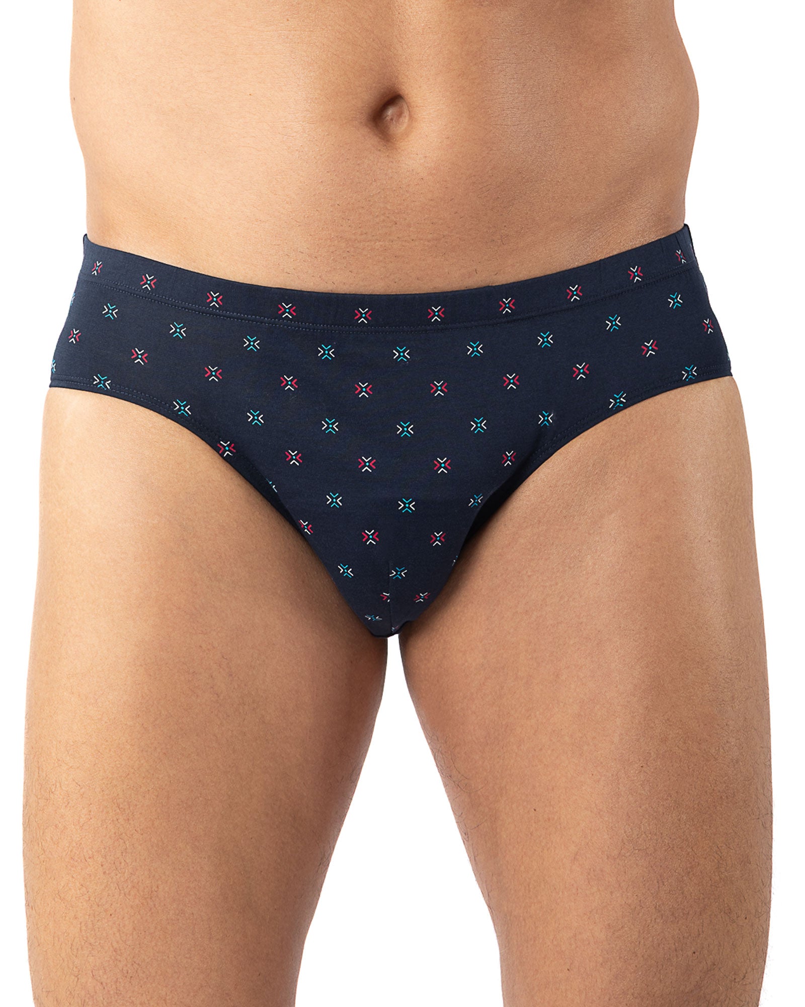 Set x2 mercerized and printed navy and petrol low waist briefs I102.2