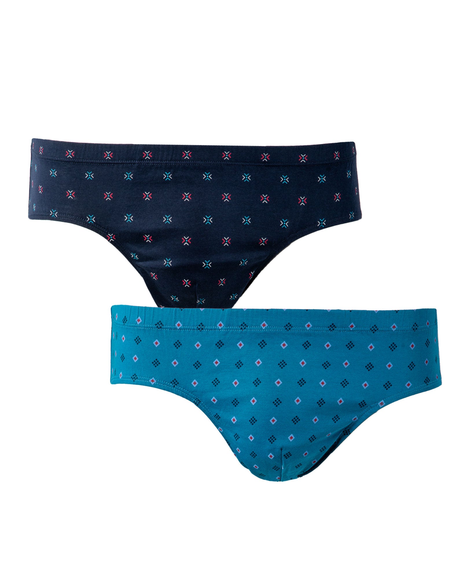 Set x2 mercerized and printed navy and petrol low waist briefs I102.2